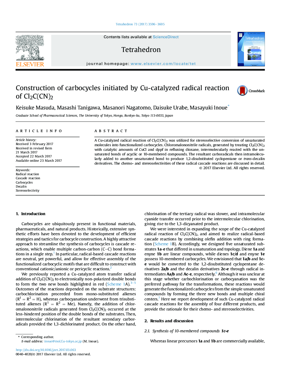 Construction of carbocycles initiated by Cu-catalyzed radical reaction of Cl2C(CN)2