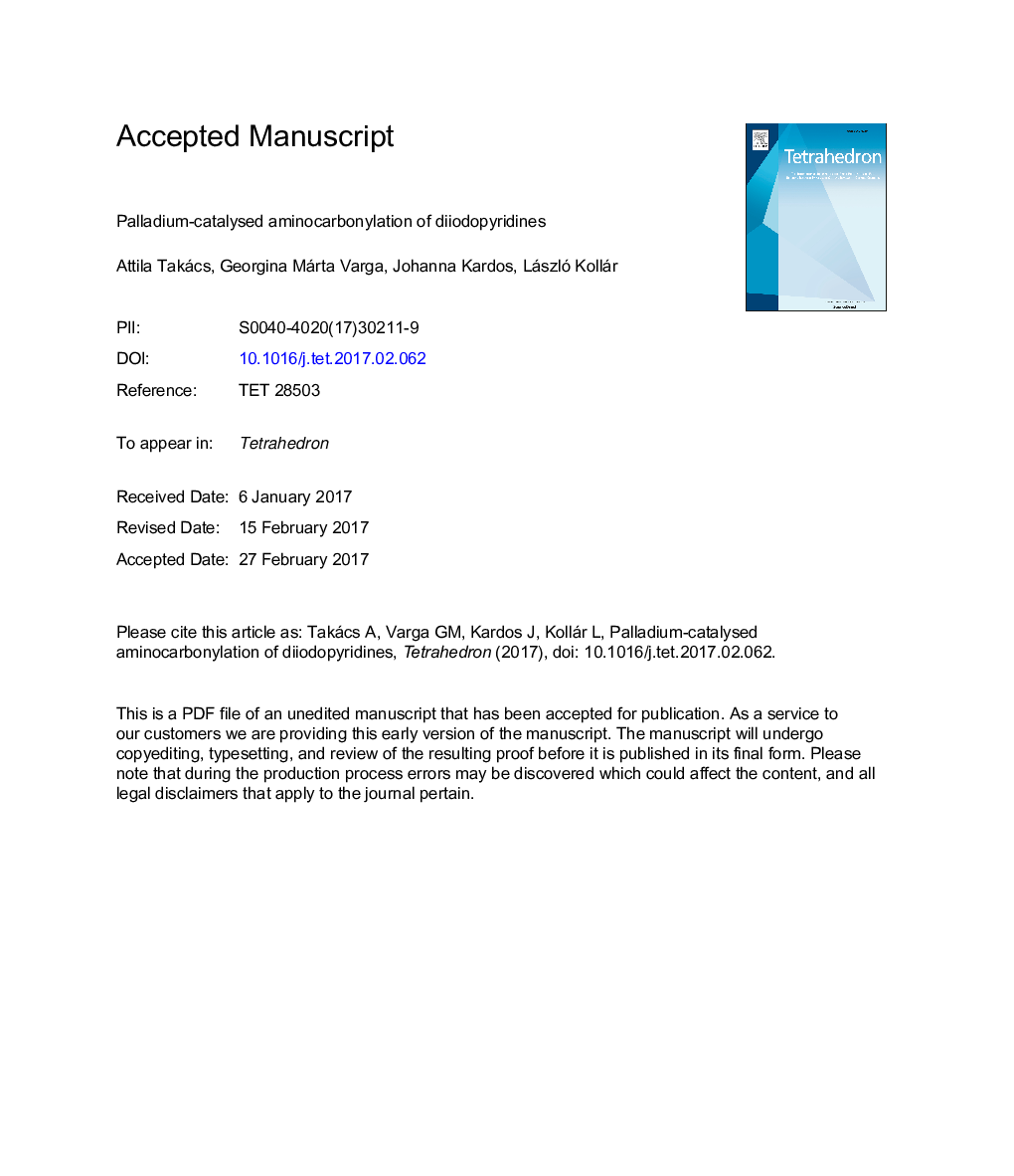 آمینوکربنیلت کردن دیاودوپیریدینها توسط پالادیوم کاتالیزور 