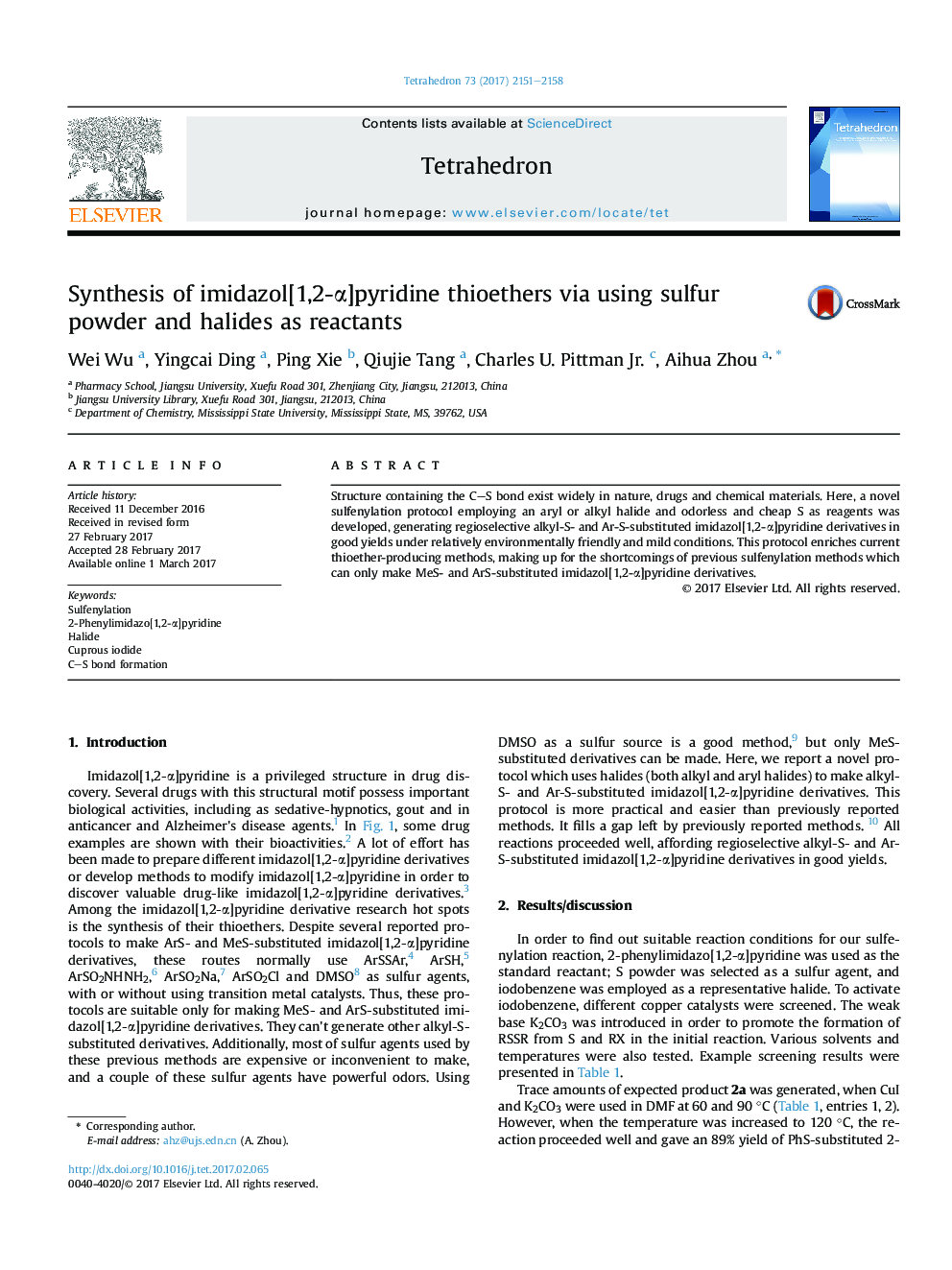 Synthesis of imidazol[1,2-Î±]pyridine thioethers via using sulfur powder and halides as reactants