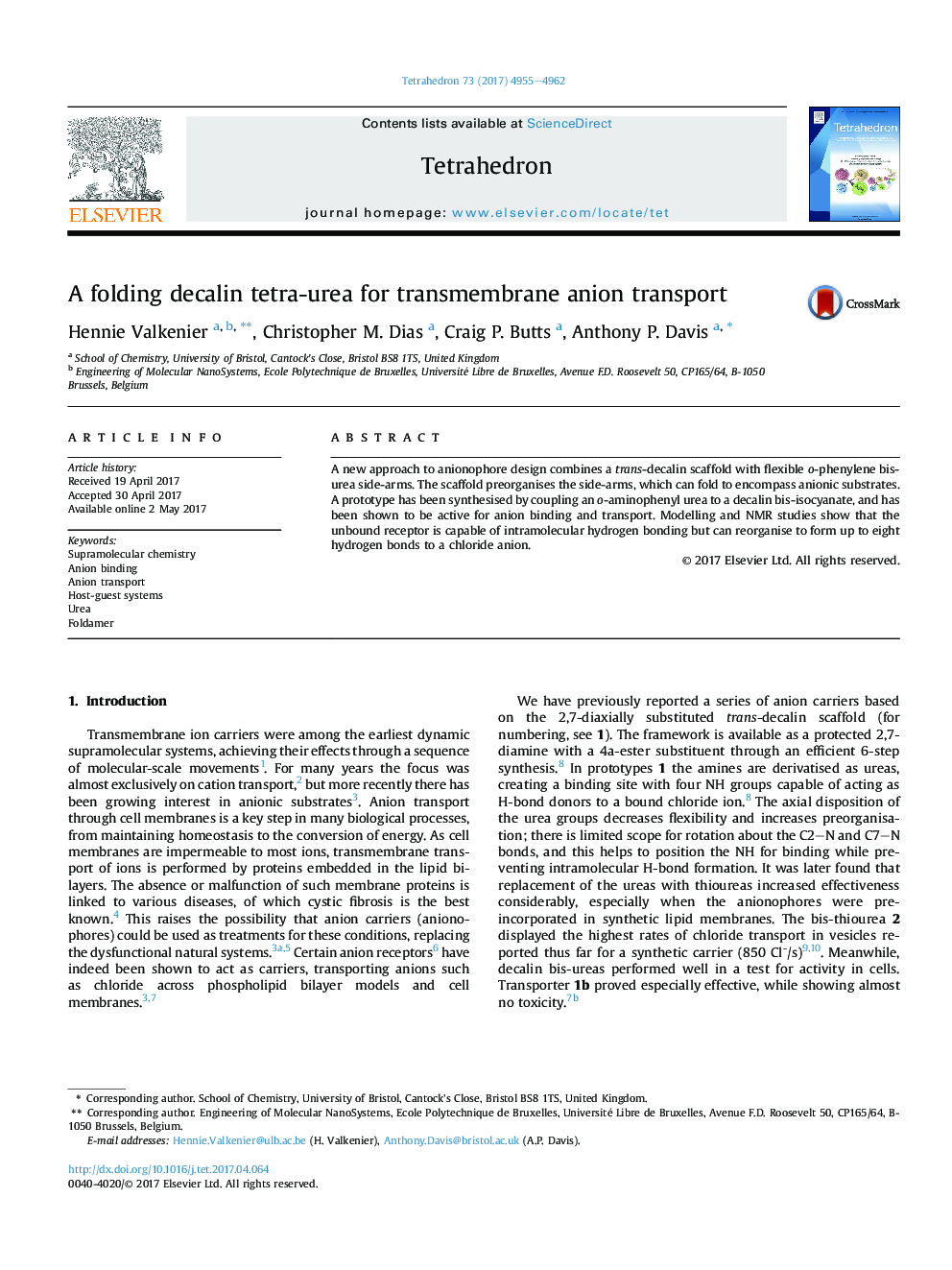 عکس صفحه اول مقاله: A folding decalin tetra-urea for transmembrane anion transport A folding decalin tetra-urea for transmembrane anion transport
