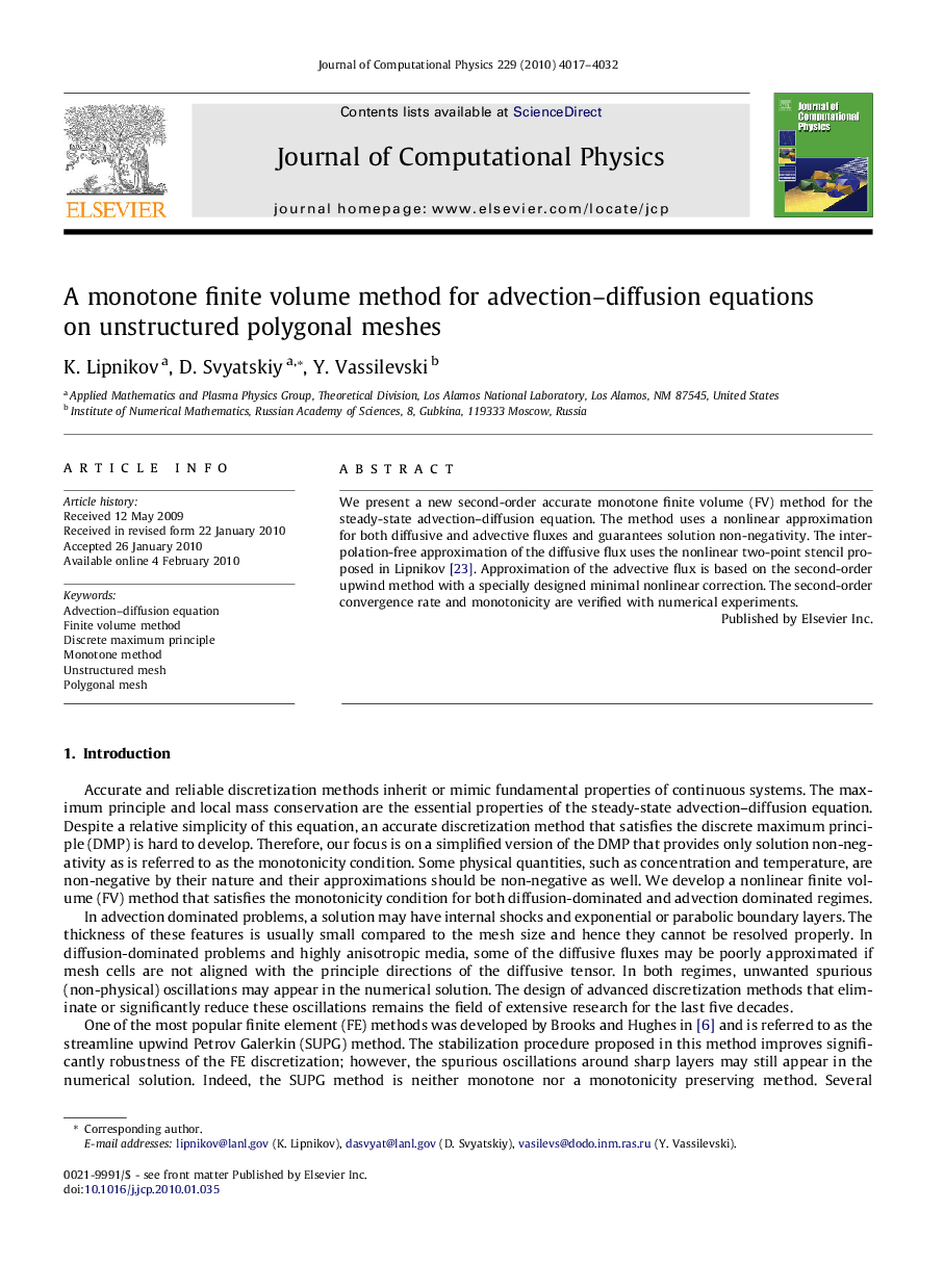 A monotone finite volume method for advection–diffusion equations on unstructured polygonal meshes