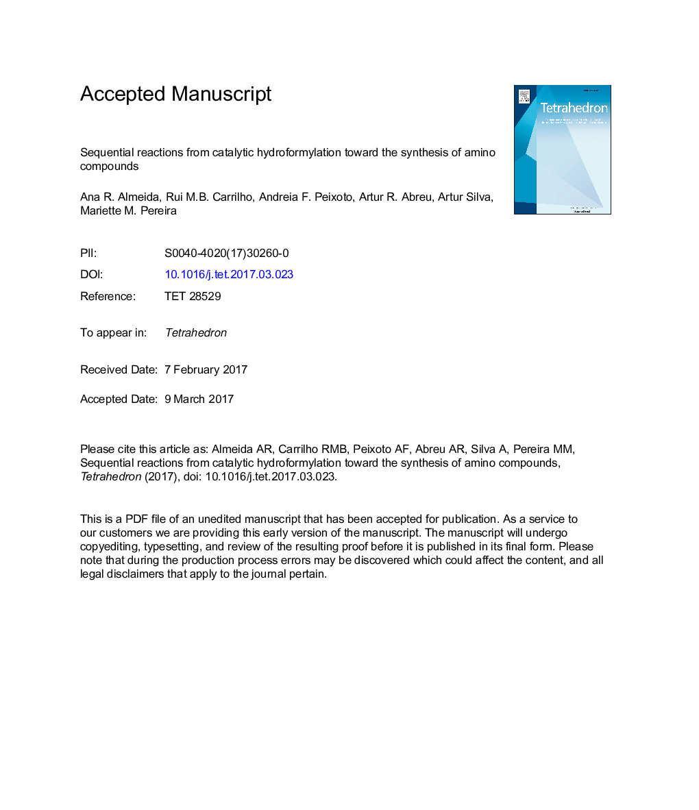 Sequential reactions from catalytic hydroformylation toward the synthesis of amino compounds