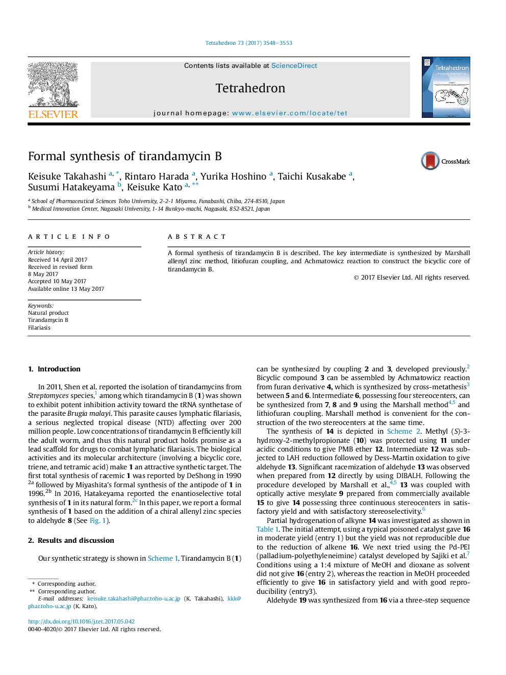 Formal synthesis of tirandamycin B