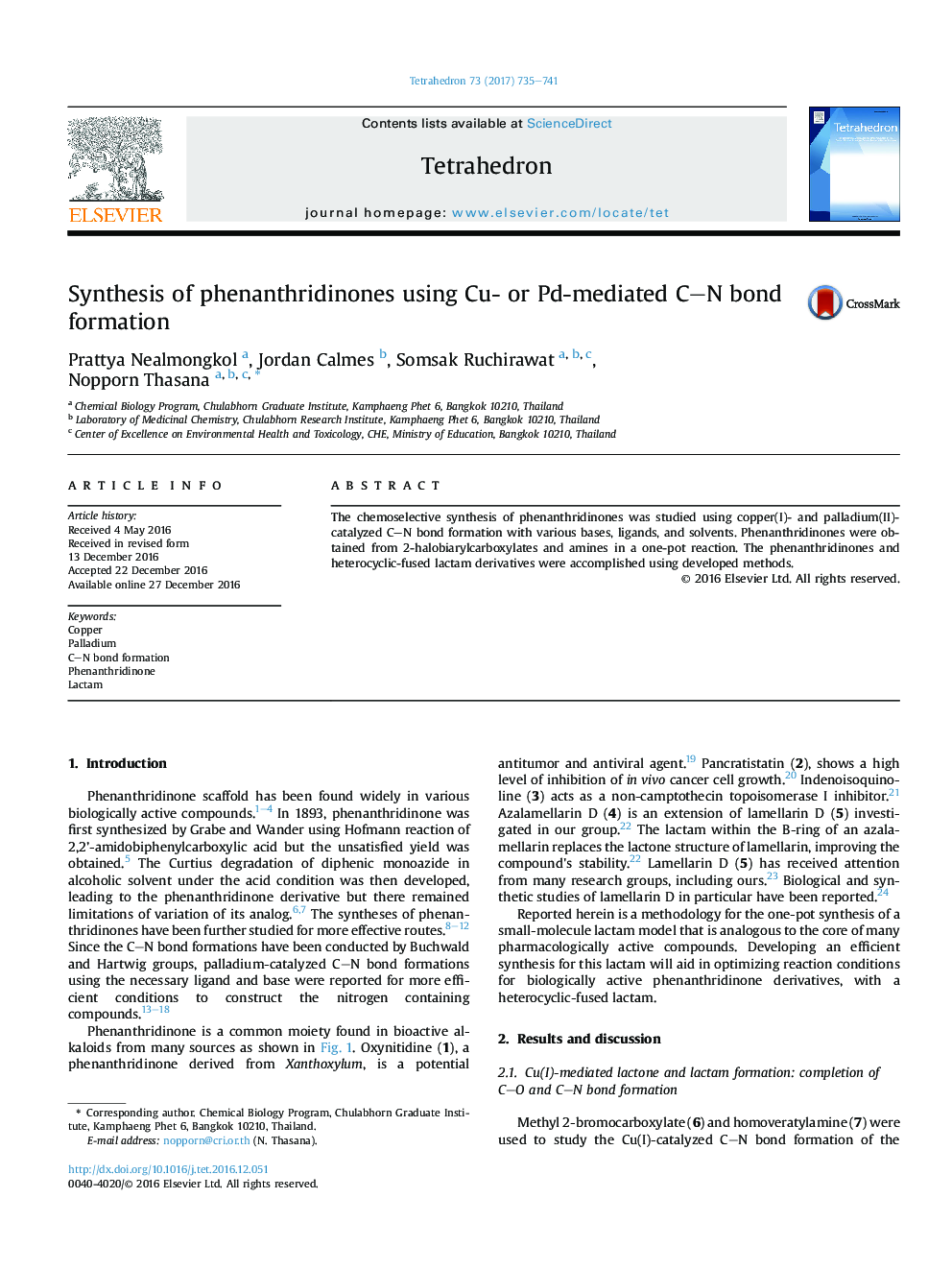 Synthesis of phenanthridinones using Cu- or Pd-mediated CN bond formation