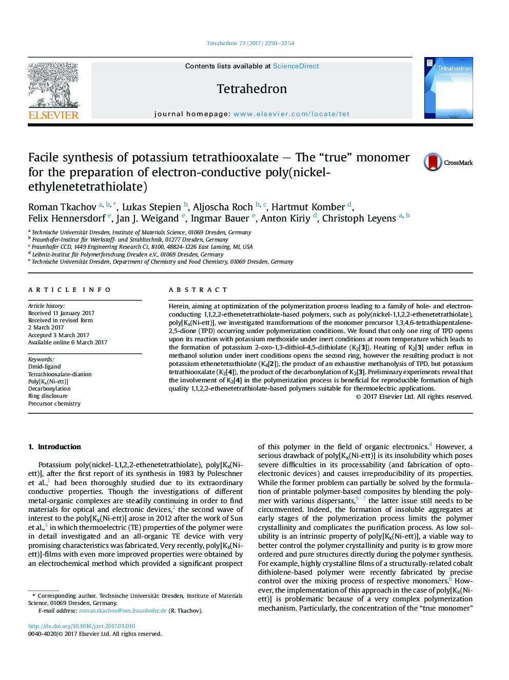 Facile synthesis of potassium tetrathiooxalate – The “true” monomer for the preparation of electron-conductive poly(nickel-ethylenetetrathiolate)