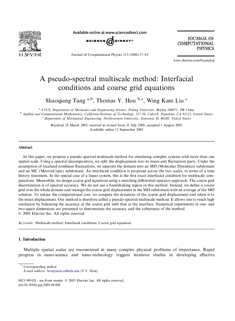 A pseudo-spectral multiscale method: Interfacial conditions and coarse grid equations