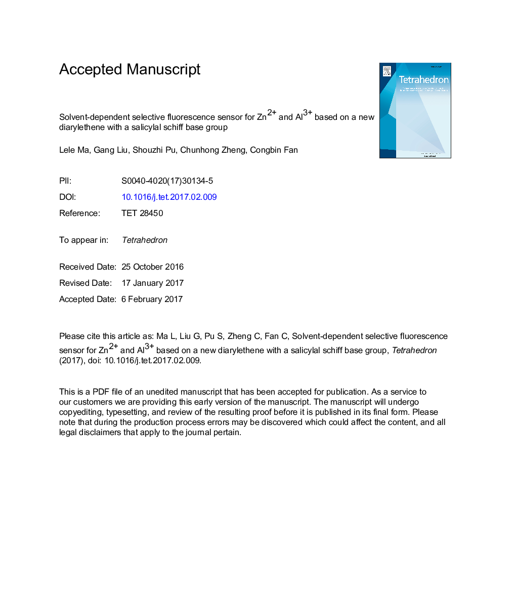 Solvent-dependent selective fluorescence sensor for Zn2+ and Al3+ based on a new diarylethene with a salicylal schiff base group