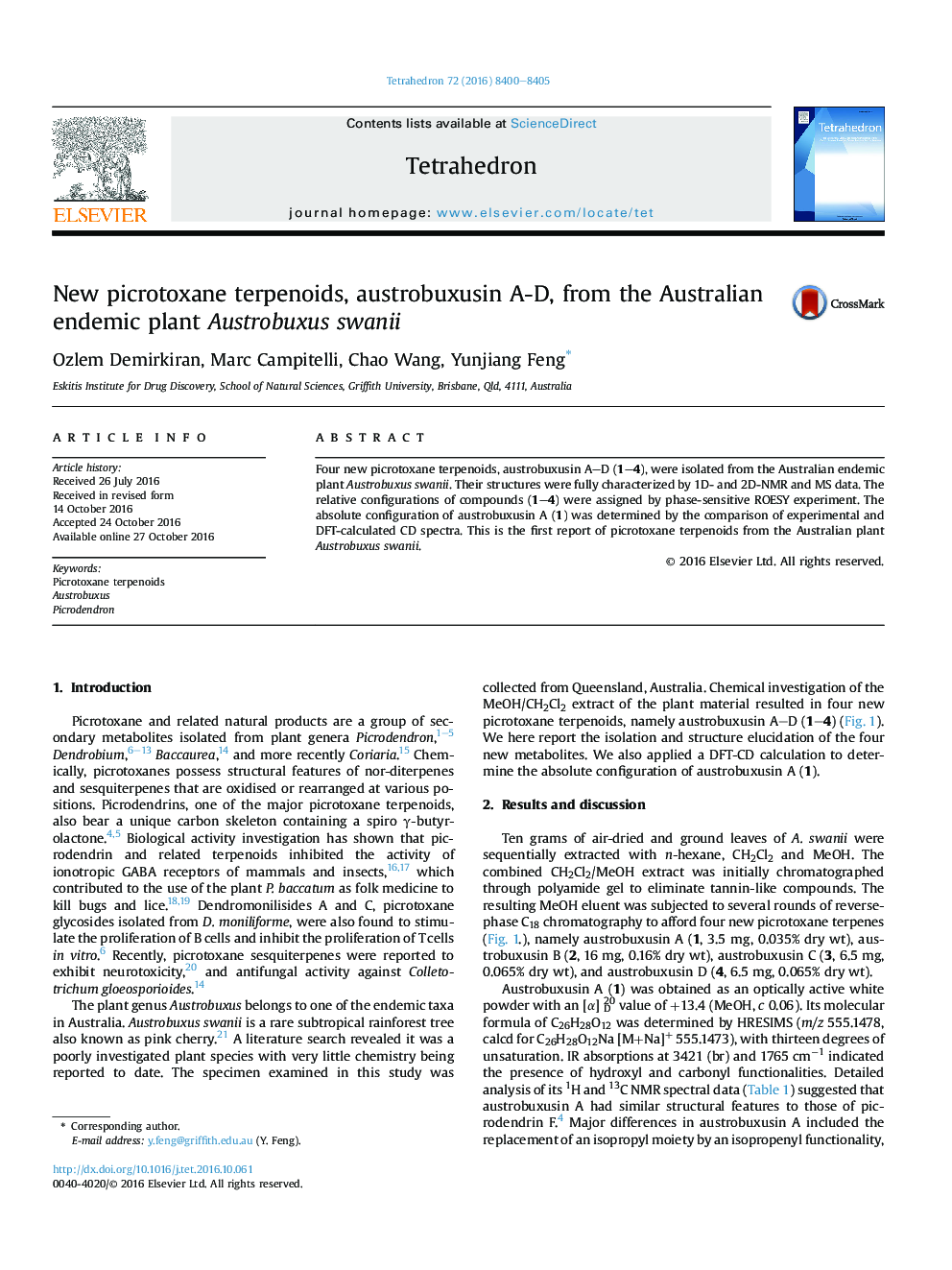 New picrotoxane terpenoids, austrobuxusin A-D, from the Australian endemic plant Austrobuxus swanii
