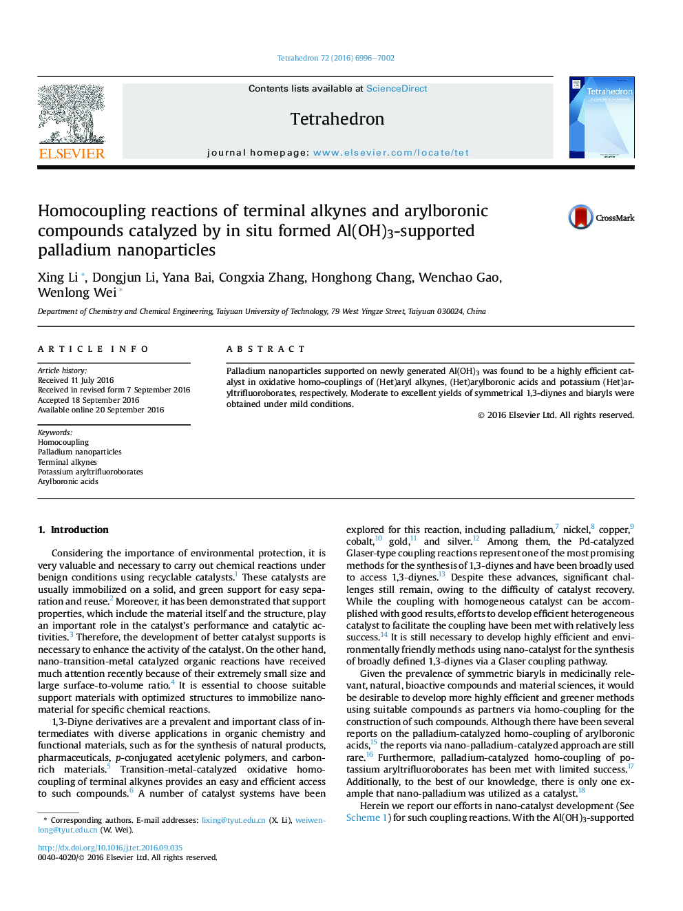 Homocoupling reactions of terminal alkynes and arylboronic compounds catalyzed by in situ formed Al(OH)3-supported palladium nanoparticles