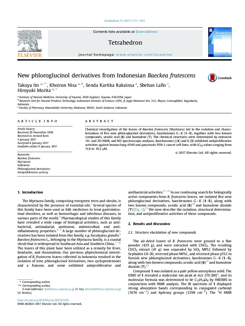 New phloroglucinol derivatives from Indonesian Baeckea frutescens