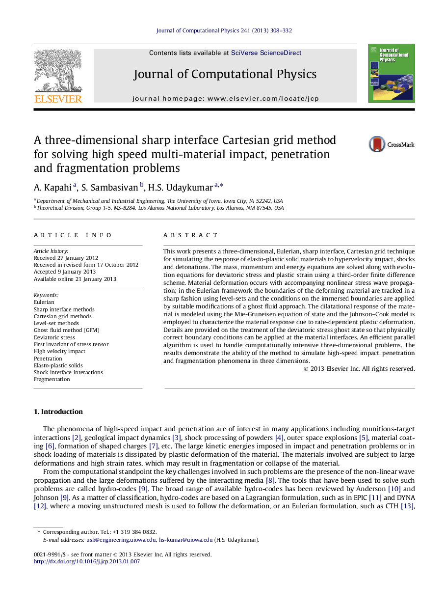 A three-dimensional sharp interface Cartesian grid method for solving high speed multi-material impact, penetration and fragmentation problems