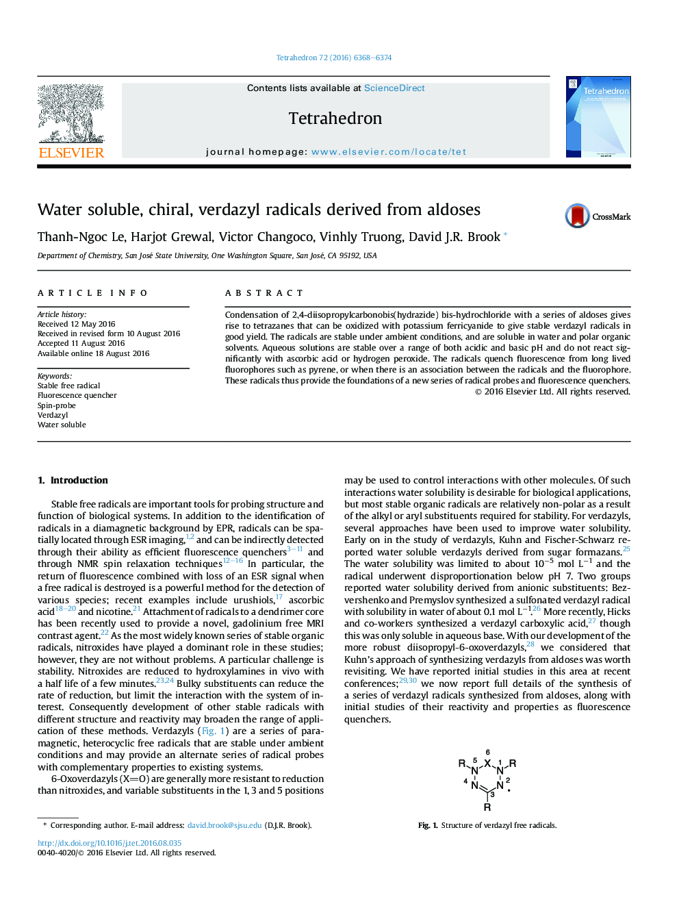 Water soluble, chiral, verdazyl radicals derived from aldoses