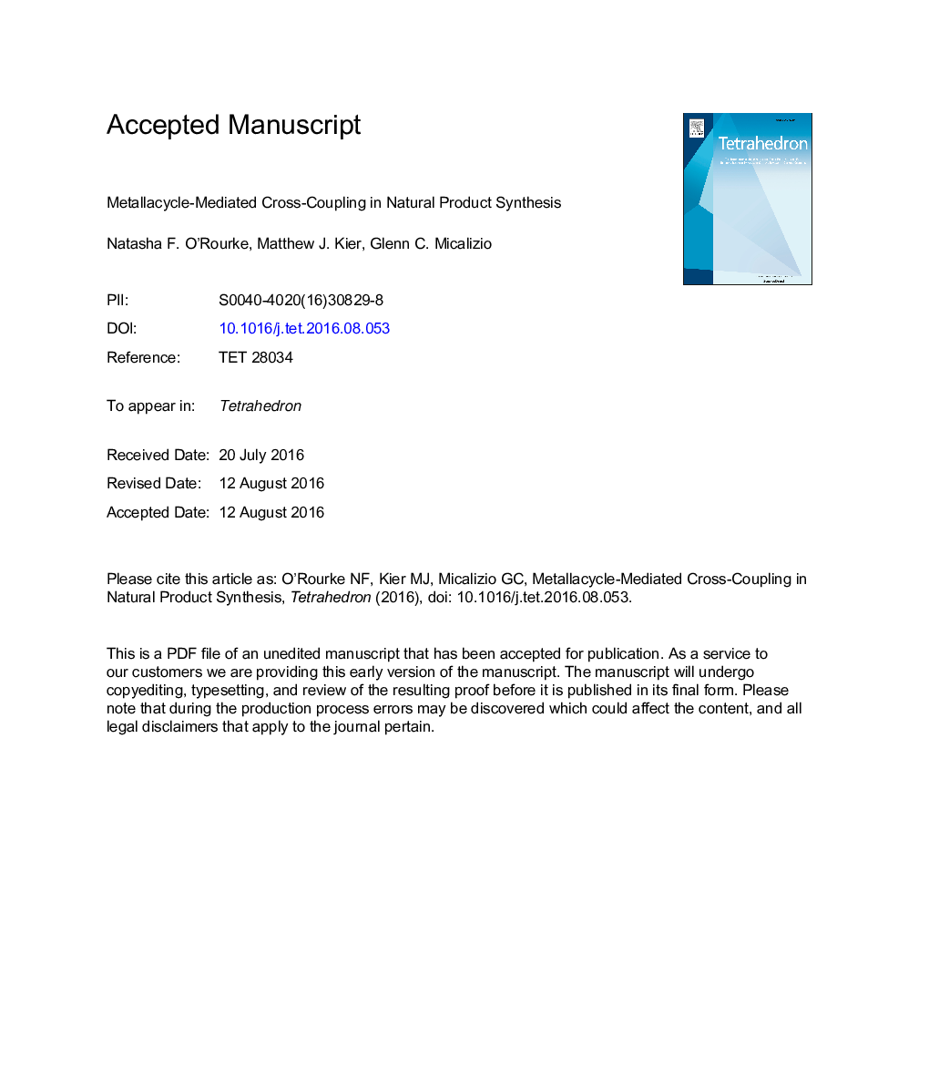 Metallacycle-mediated cross-coupling in natural product synthesis