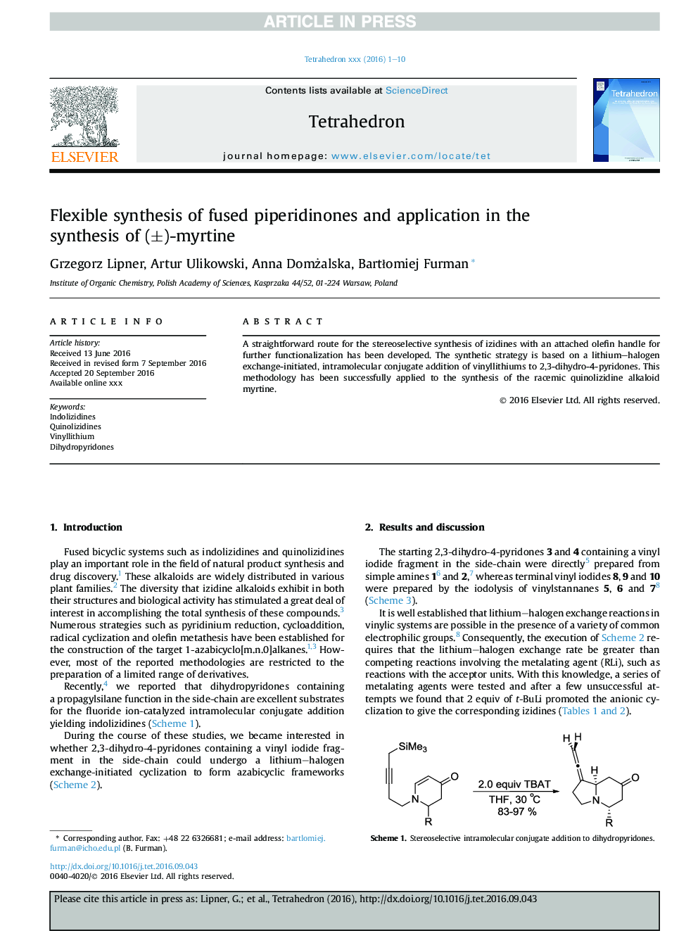Flexible synthesis of fused piperidinones and application in the synthesis of (Â±)-myrtine