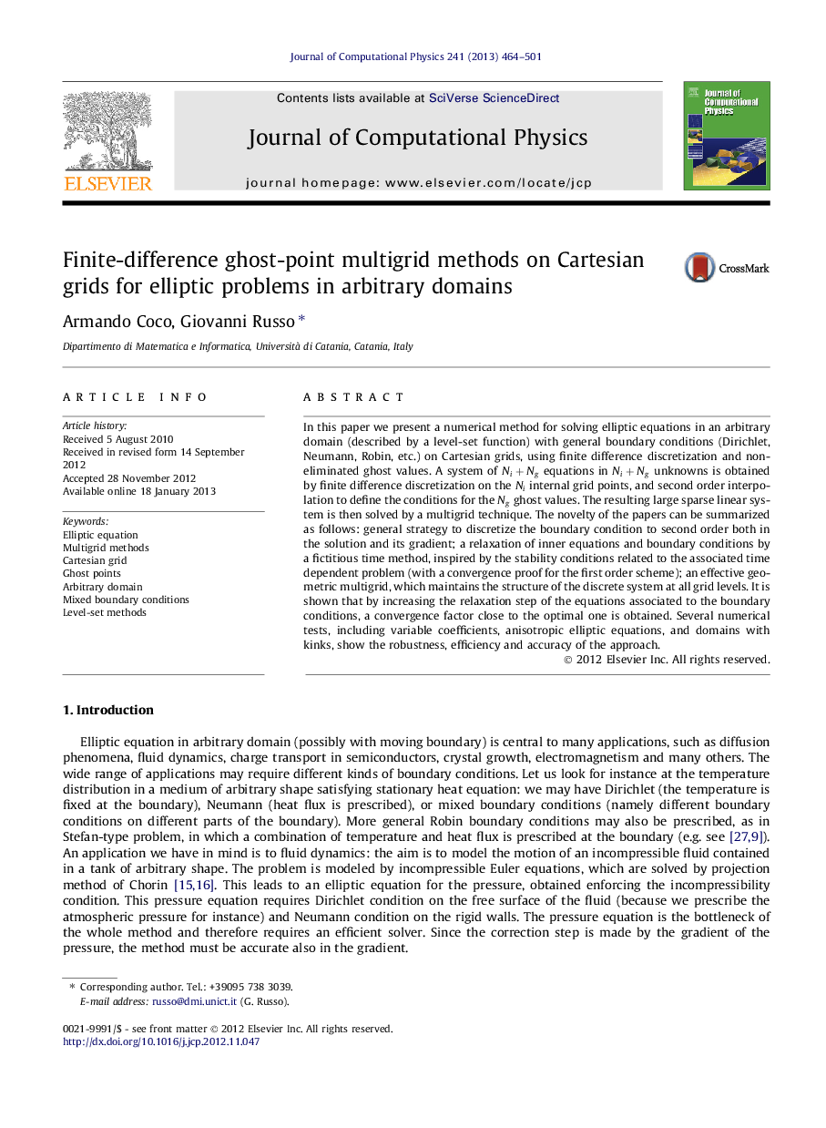 Finite-difference ghost-point multigrid methods on Cartesian grids for elliptic problems in arbitrary domains