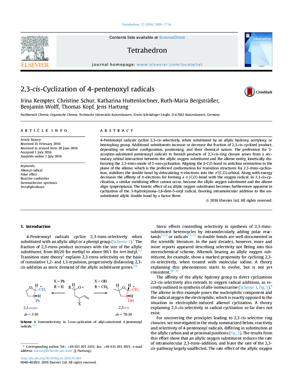 2,3-cis-Cyclization of 4-pentenoxyl radicals