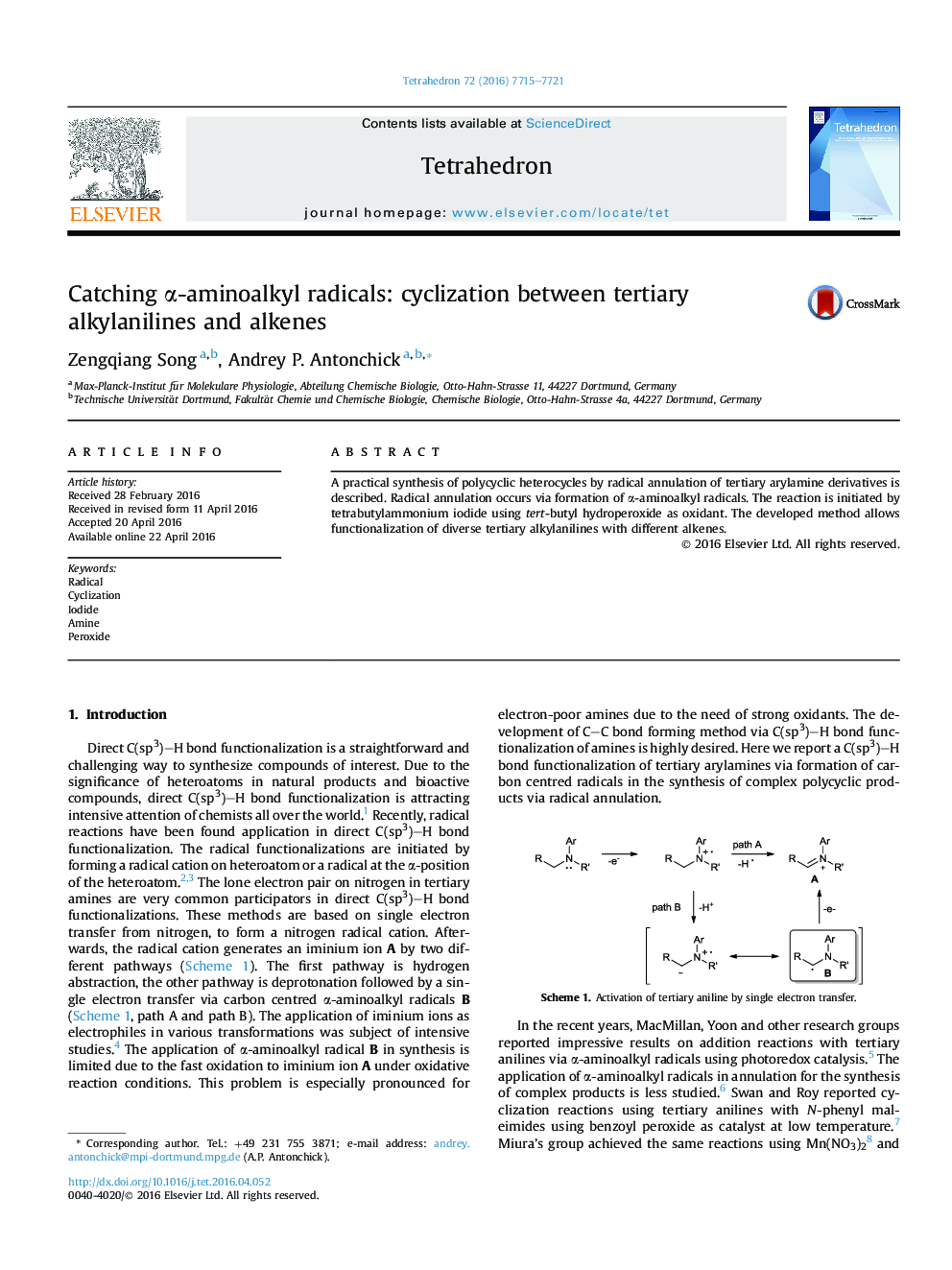 Catching Î±-aminoalkyl radicals: cyclization between tertiary alkylanilines and alkenes