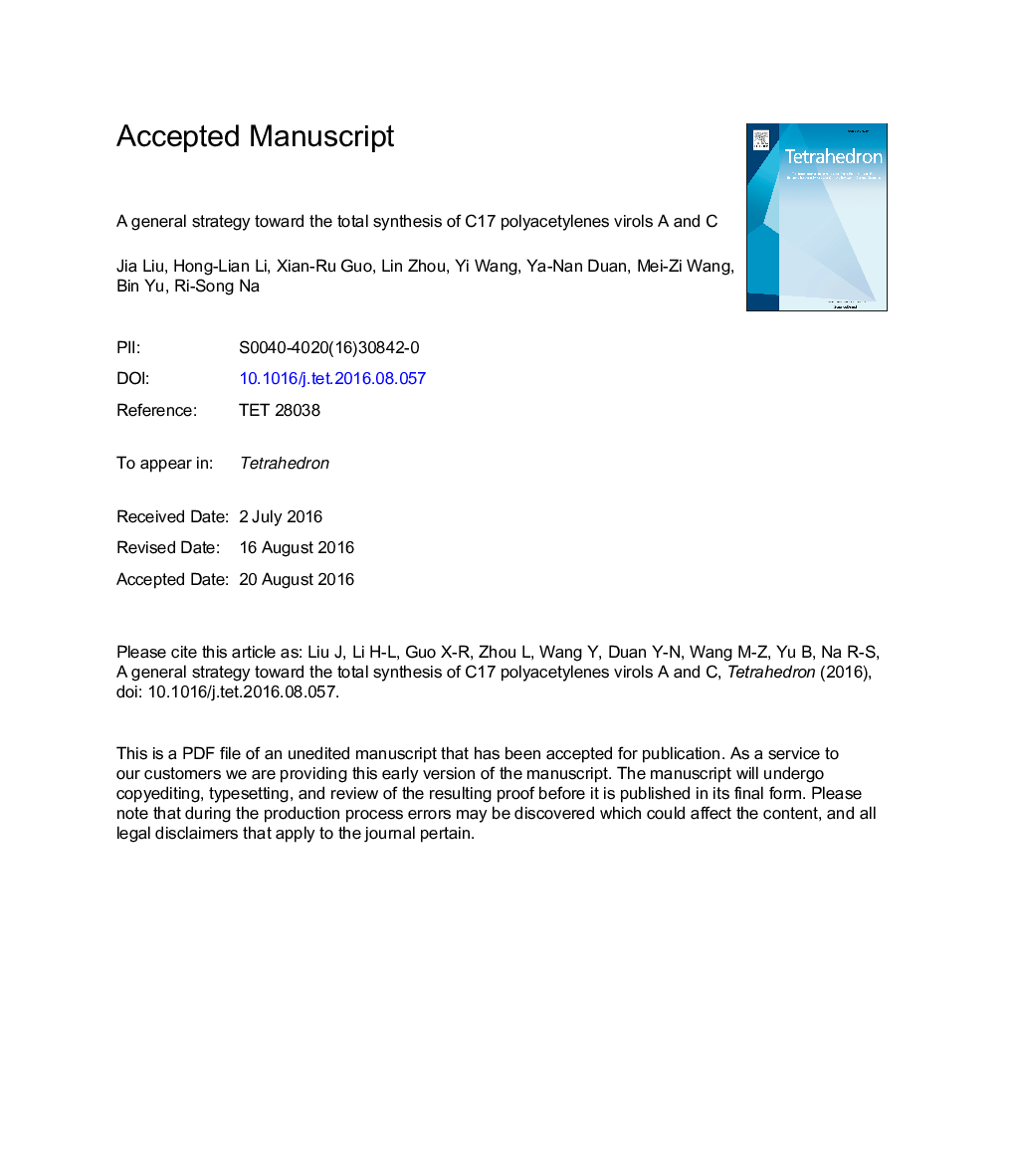 A general strategy toward the total synthesis of C17 polyacetylenes virols A and C