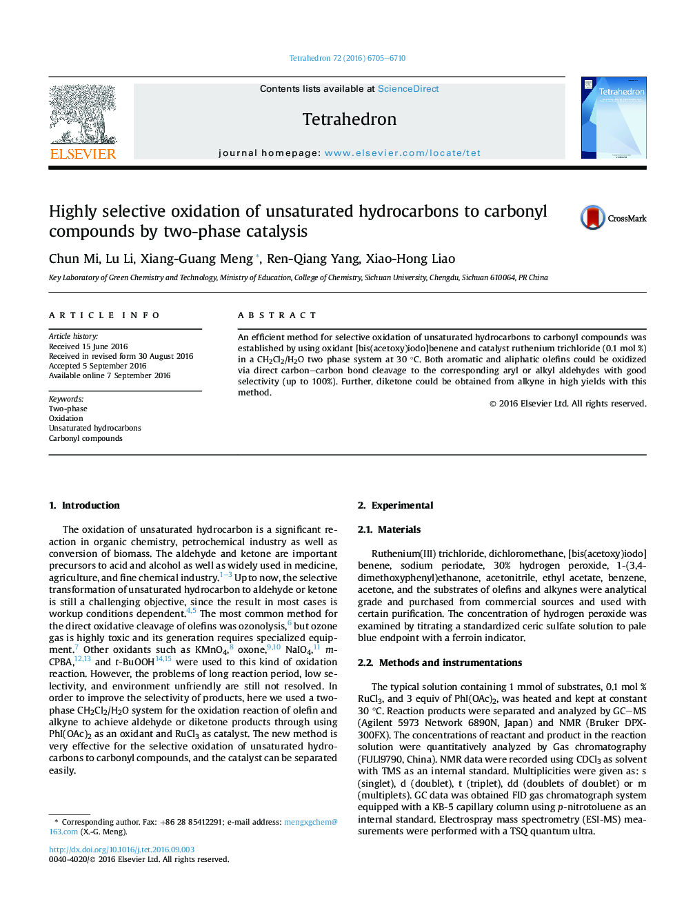 Highly selective oxidation of unsaturated hydrocarbons to carbonyl compounds by two-phase catalysis