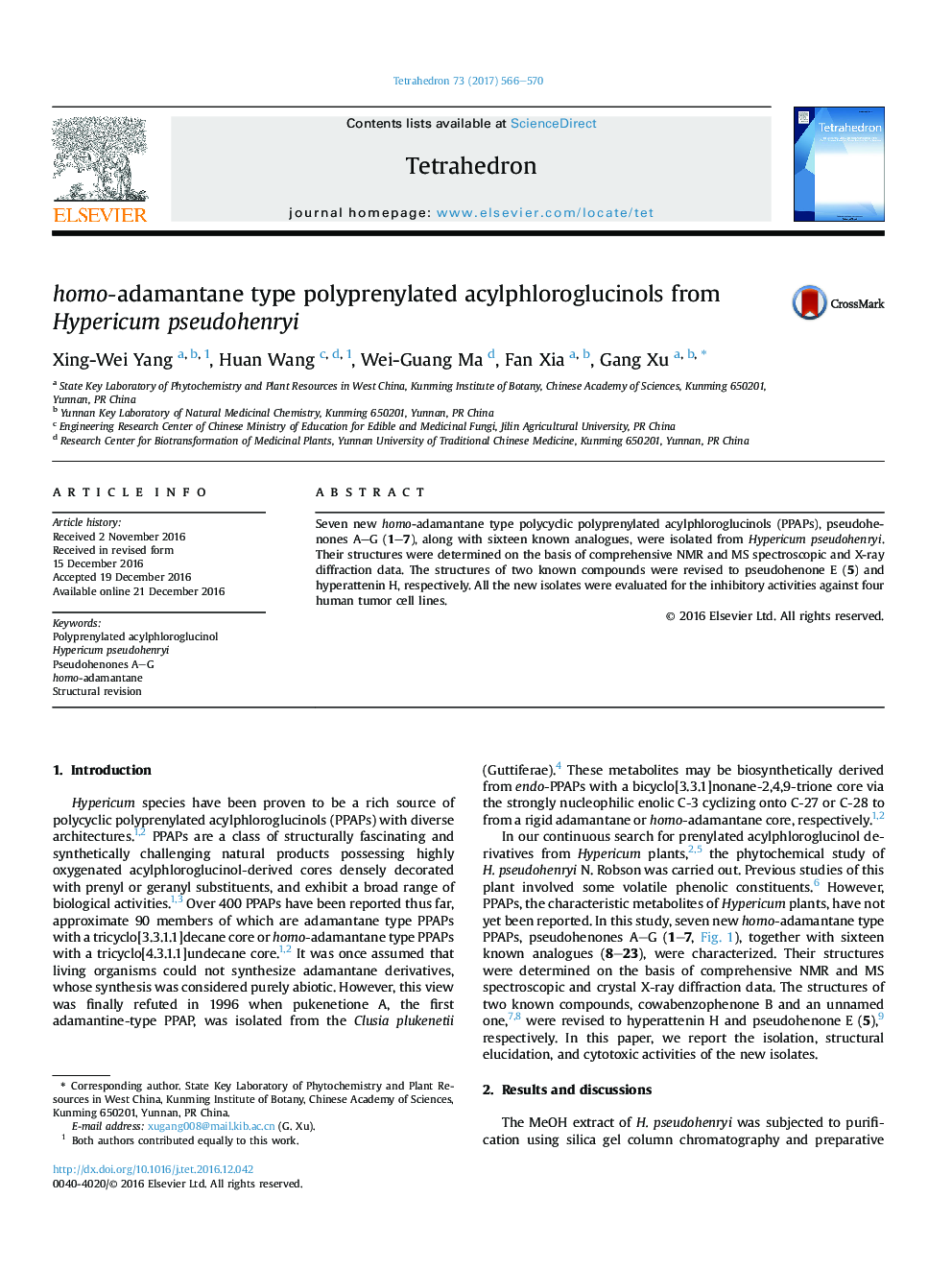 homo-adamantane type polyprenylated acylphloroglucinols from Hypericum pseudohenryi