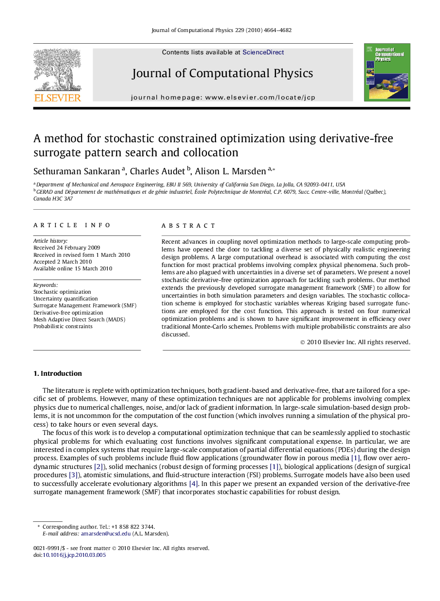 A method for stochastic constrained optimization using derivative-free surrogate pattern search and collocation