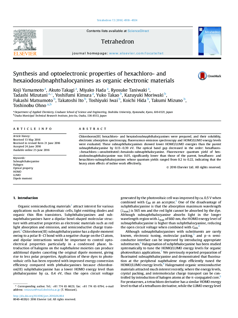 Synthesis and optoelectronic properties of hexachloro- and hexaiodosubnaphthalocyanines as organic electronic materials