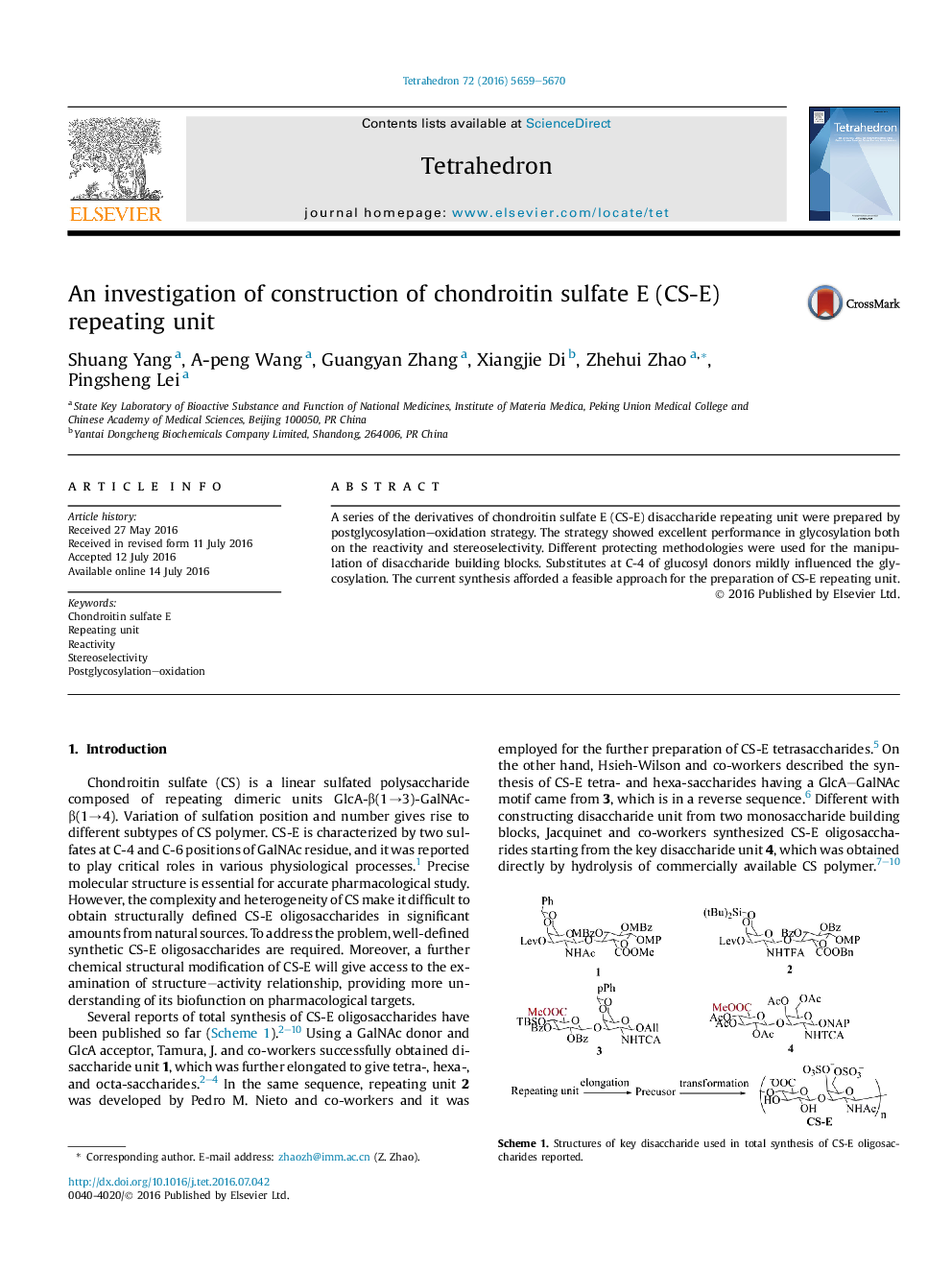 An investigation of construction of chondroitin sulfate E (CS-E) repeating unit