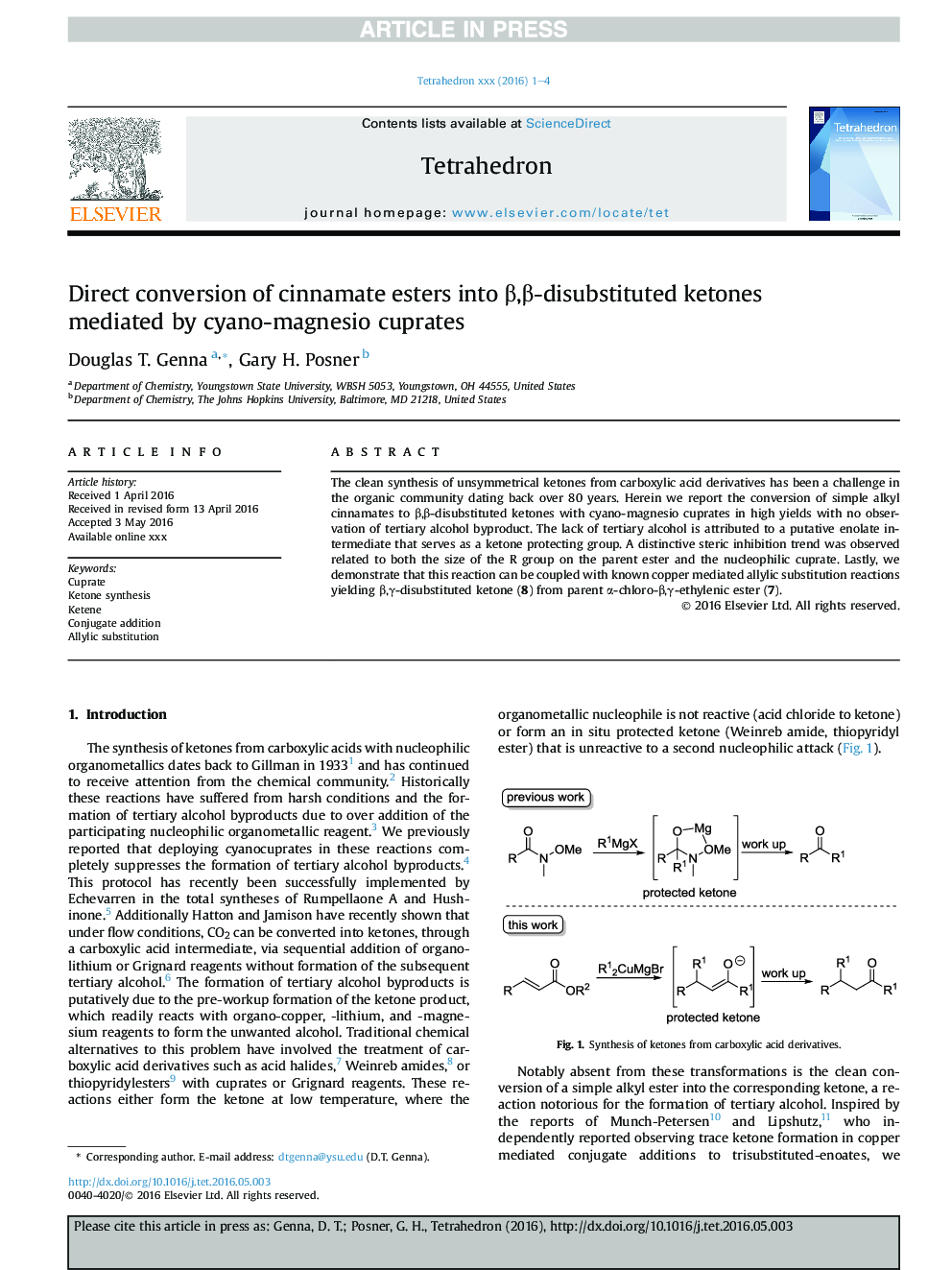 Direct conversion of cinnamate esters into Î²,Î²-disubstituted ketones mediated by cyano-magnesio cuprates