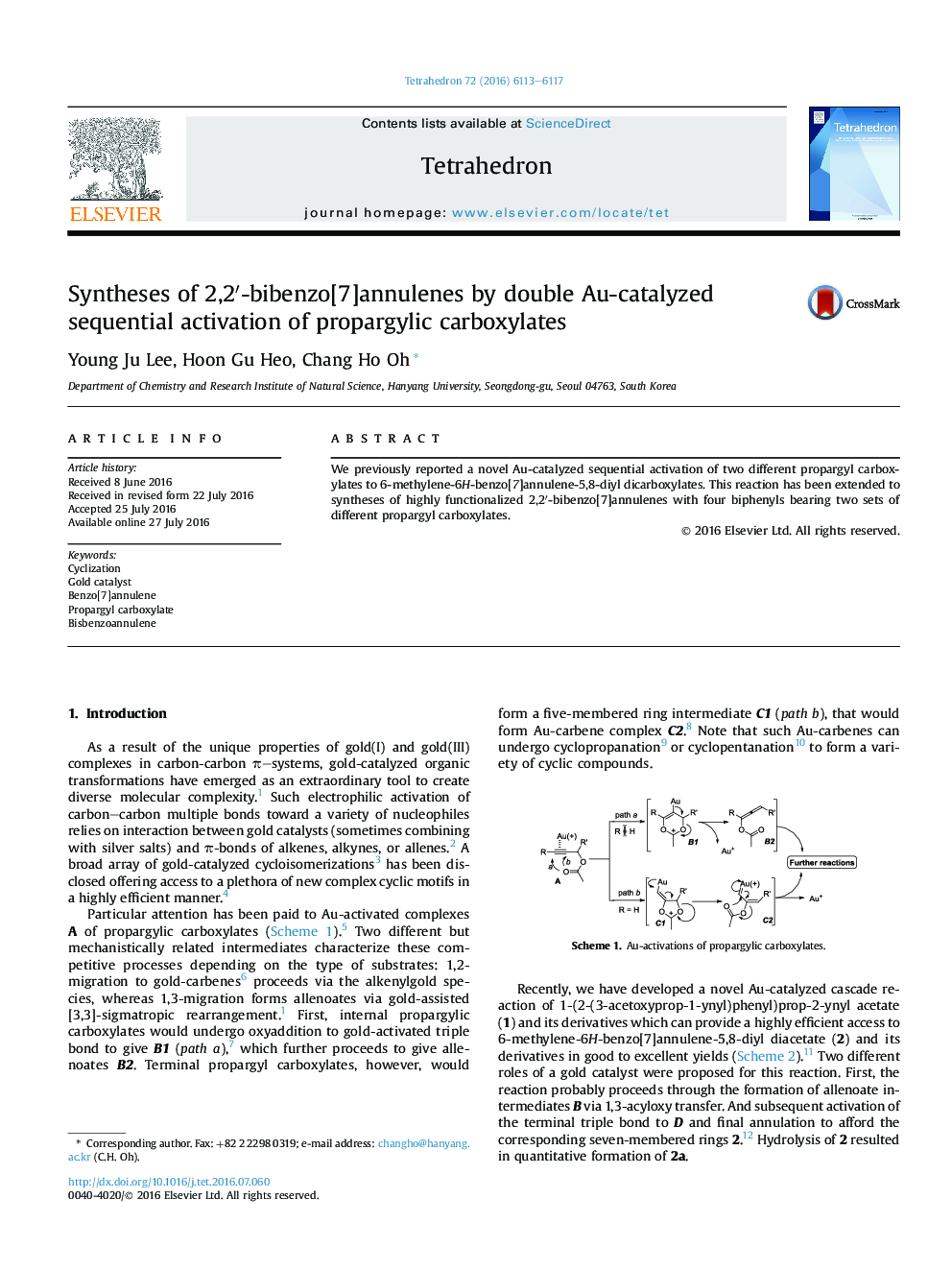 Syntheses of 2,2â²-bibenzo[7]annulenes by double Au-catalyzed sequential activation of propargylic carboxylates