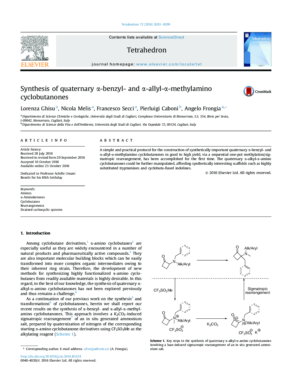 Synthesis of quaternary Î±-benzyl- and Î±-allyl-Î±-methylamino cyclobutanones