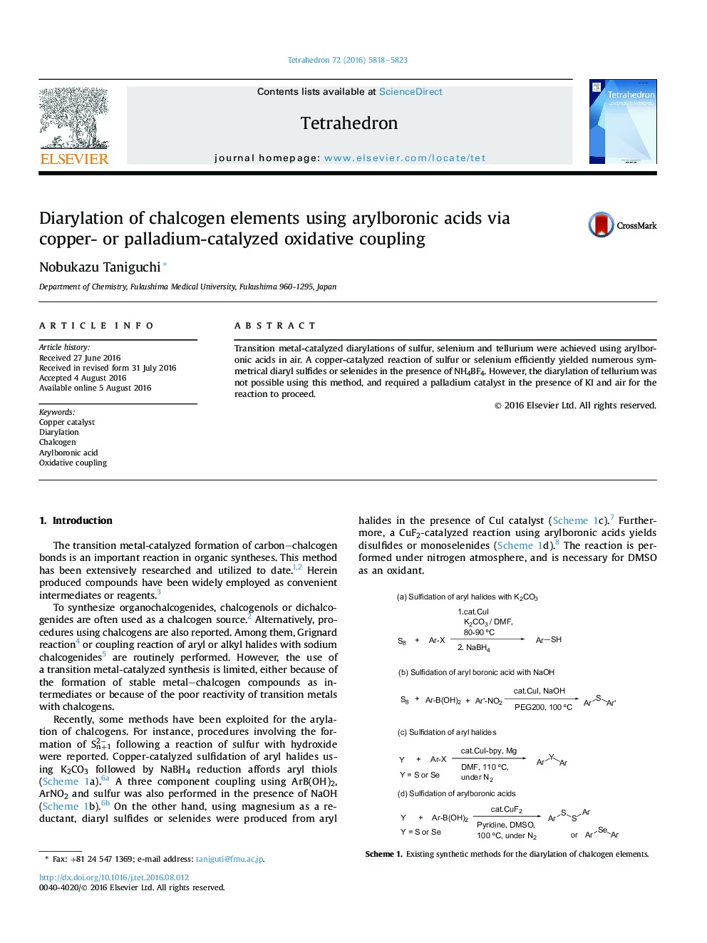 Diarylation of chalcogen elements using arylboronic acids via copper- or palladium-catalyzed oxidative coupling