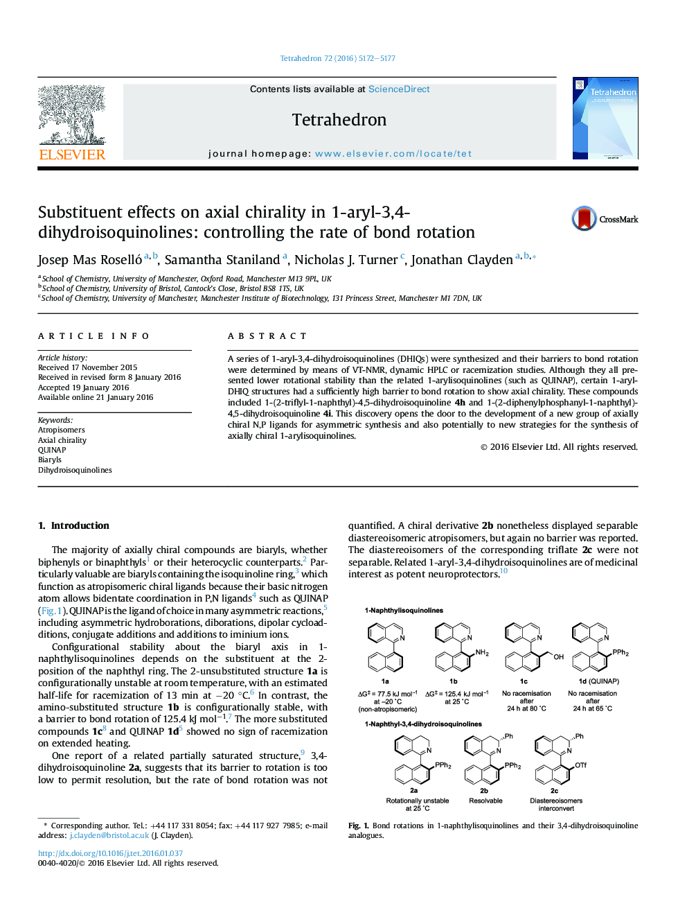 Substituent effects on axial chirality in 1-aryl-3,4-dihydroisoquinolines: controlling the rate of bond rotation