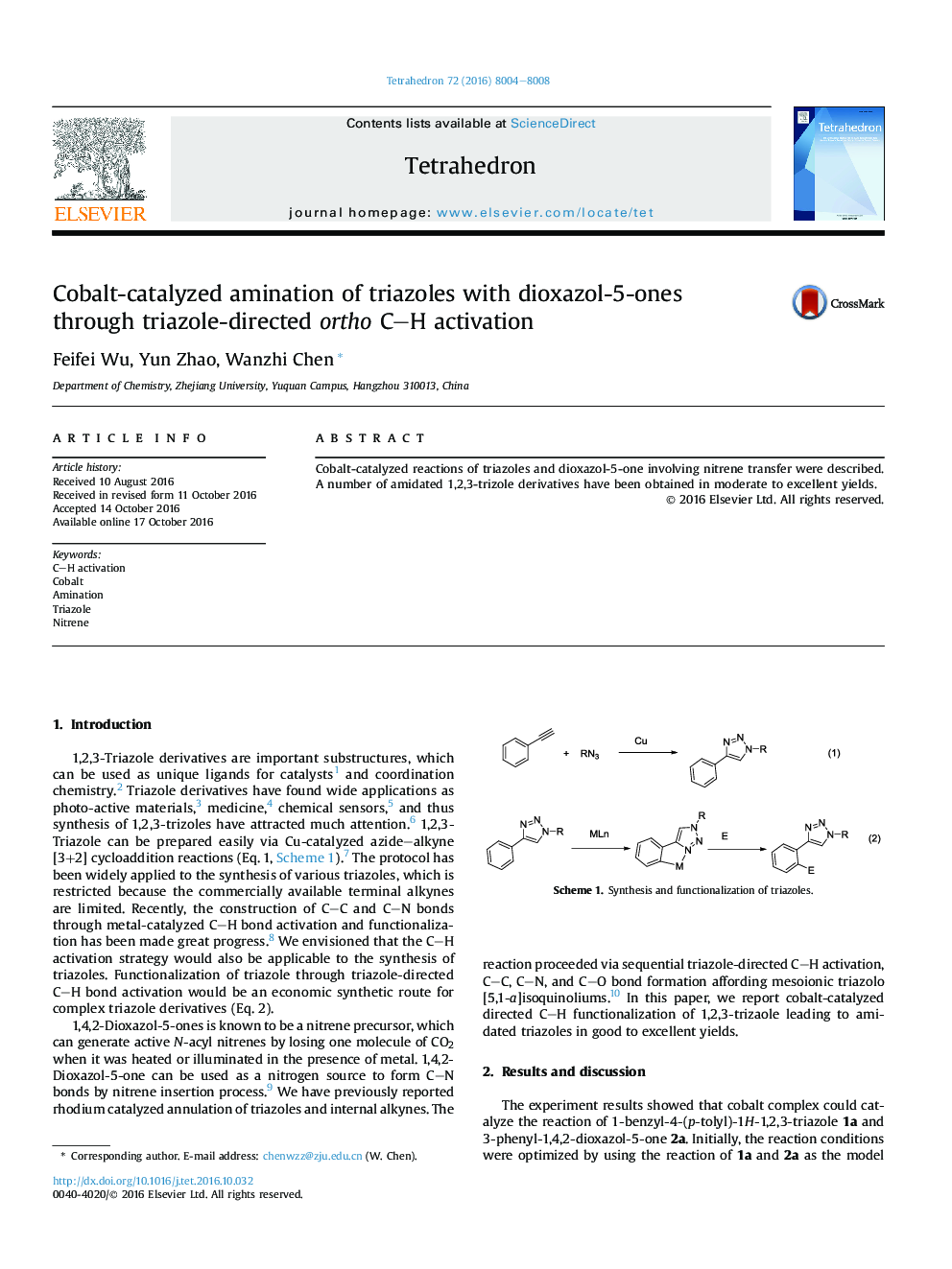 Cobalt-catalyzed amination of triazoles with dioxazol-5-ones through triazole-directed ortho CH activation