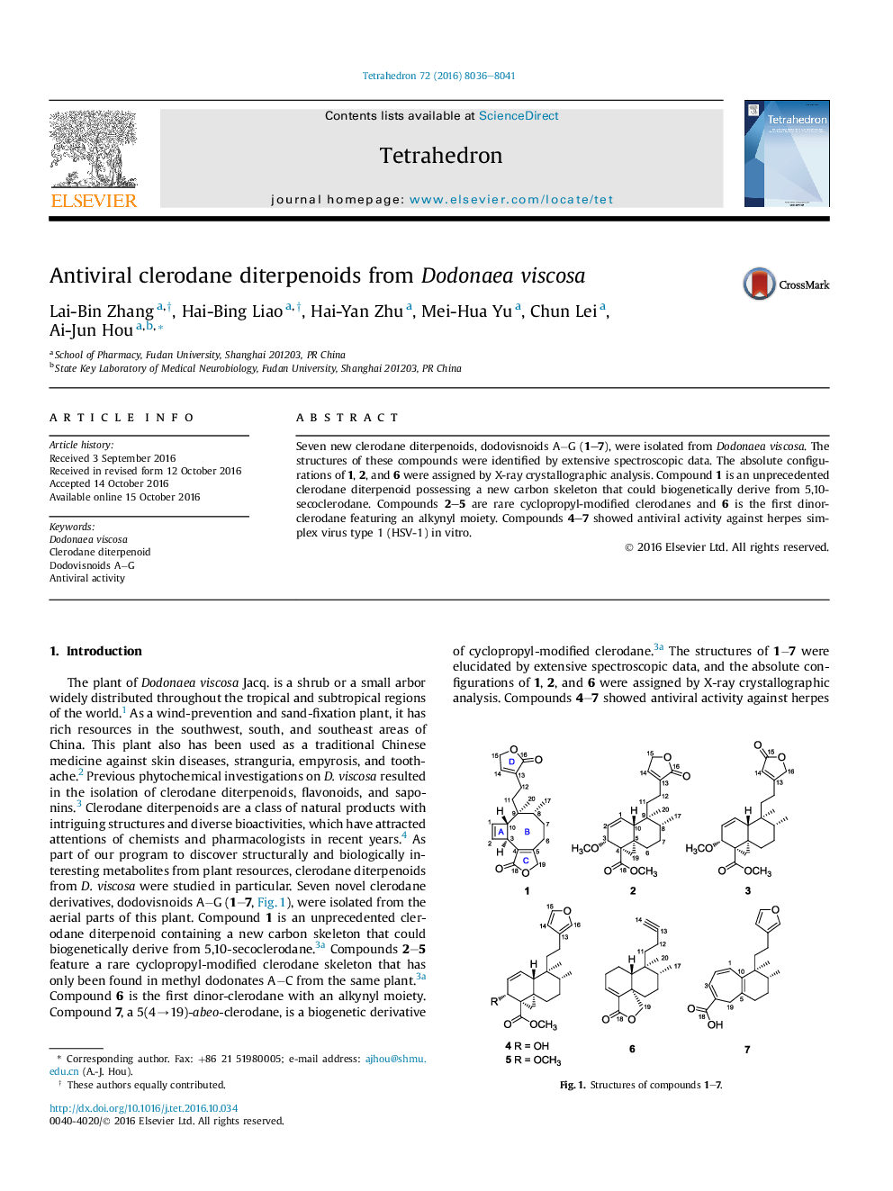 Antiviral clerodane diterpenoids from Dodonaea viscosa