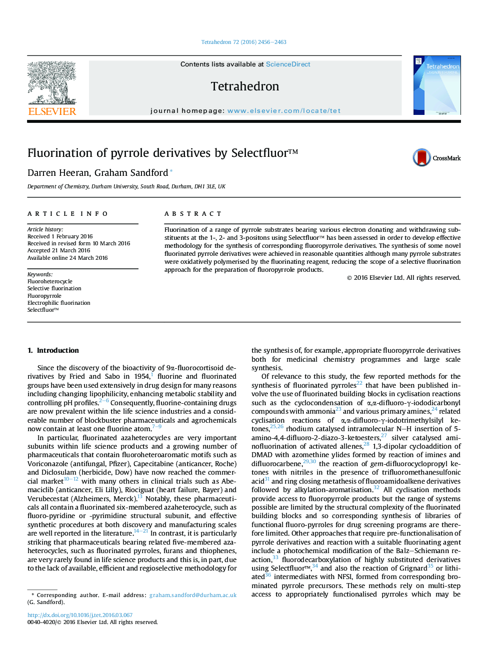 عکس صفحه اول مقاله: Fluorination of pyrrole derivatives by Selectfluor™ Fluorination of pyrrole derivatives by Selectfluor™