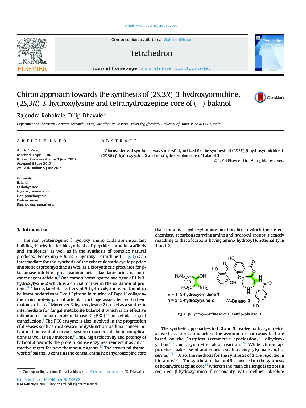 Chiron approach towards the synthesis of (2S,3R)-3-hydroxyornithine, (2S,3R)-3-hydroxylysine and tetrahydroazepine core of (â)-balanol