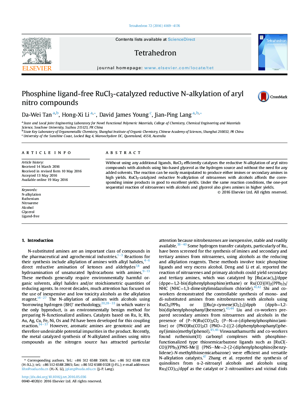 Phosphine ligand-free RuCl3-catalyzed reductive N-alkylation of aryl nitro compounds