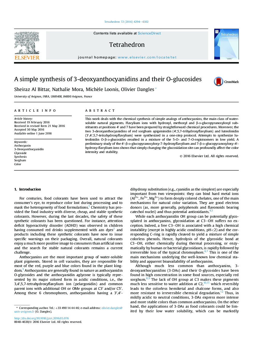 A simple synthesis of 3-deoxyanthocyanidins and their O-glucosides