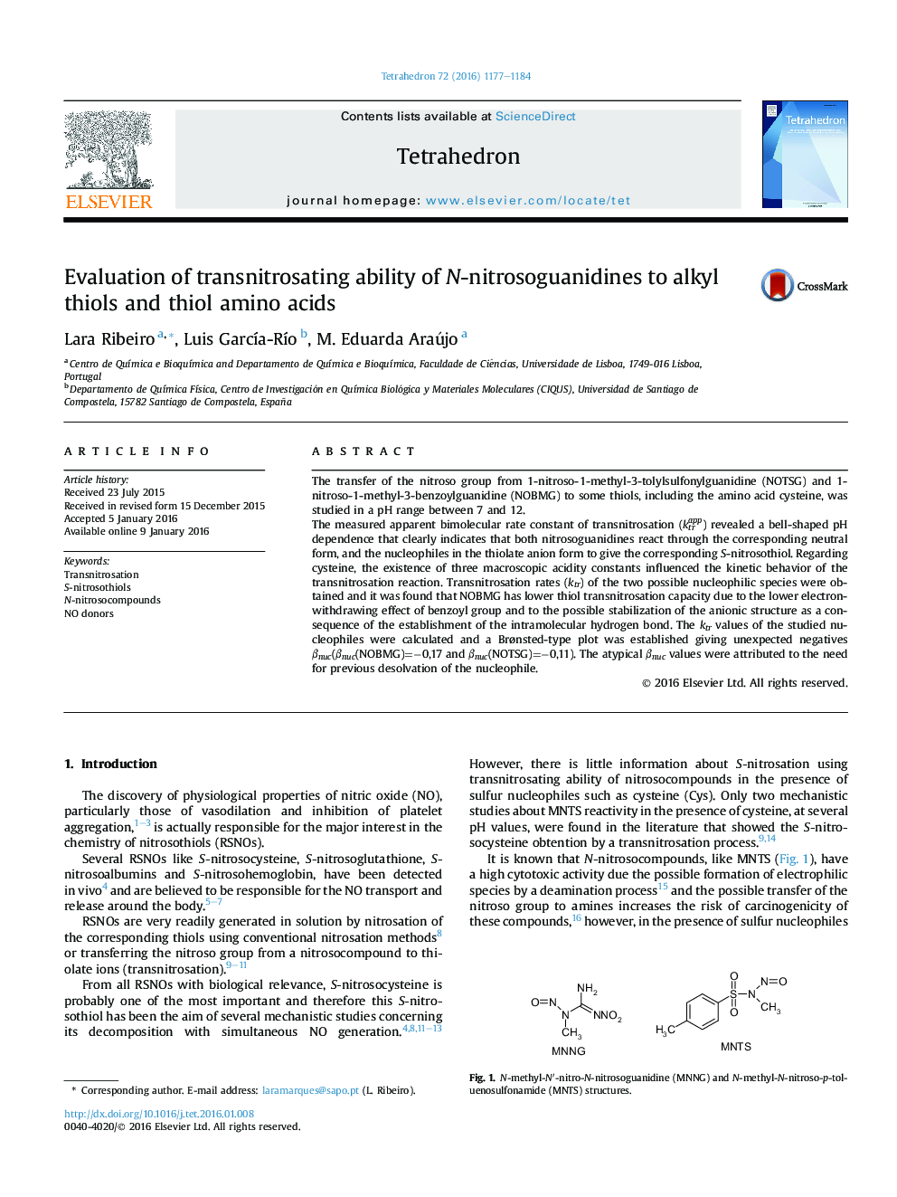 Evaluation of transnitrosating ability of N-nitrosoguanidines to alkyl thiols and thiol amino acids
