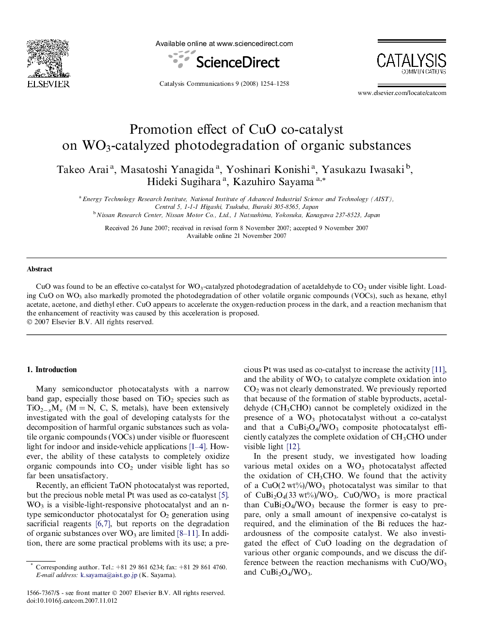 Promotion effect of CuO co-catalyst on WO3-catalyzed photodegradation of organic substances