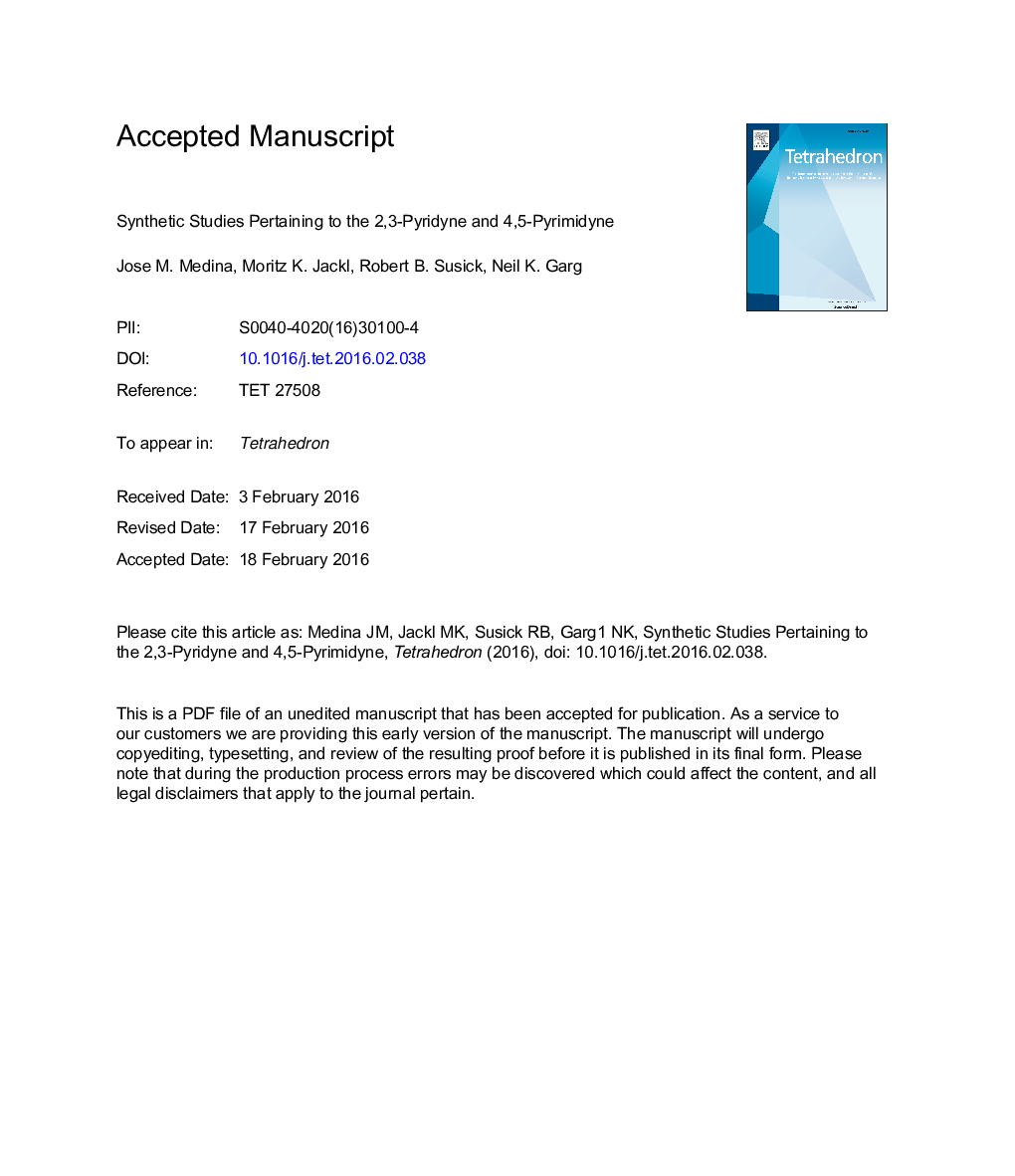 Synthetic studies pertaining to the 2,3-pyridyne and 4,5-pyrimidyne