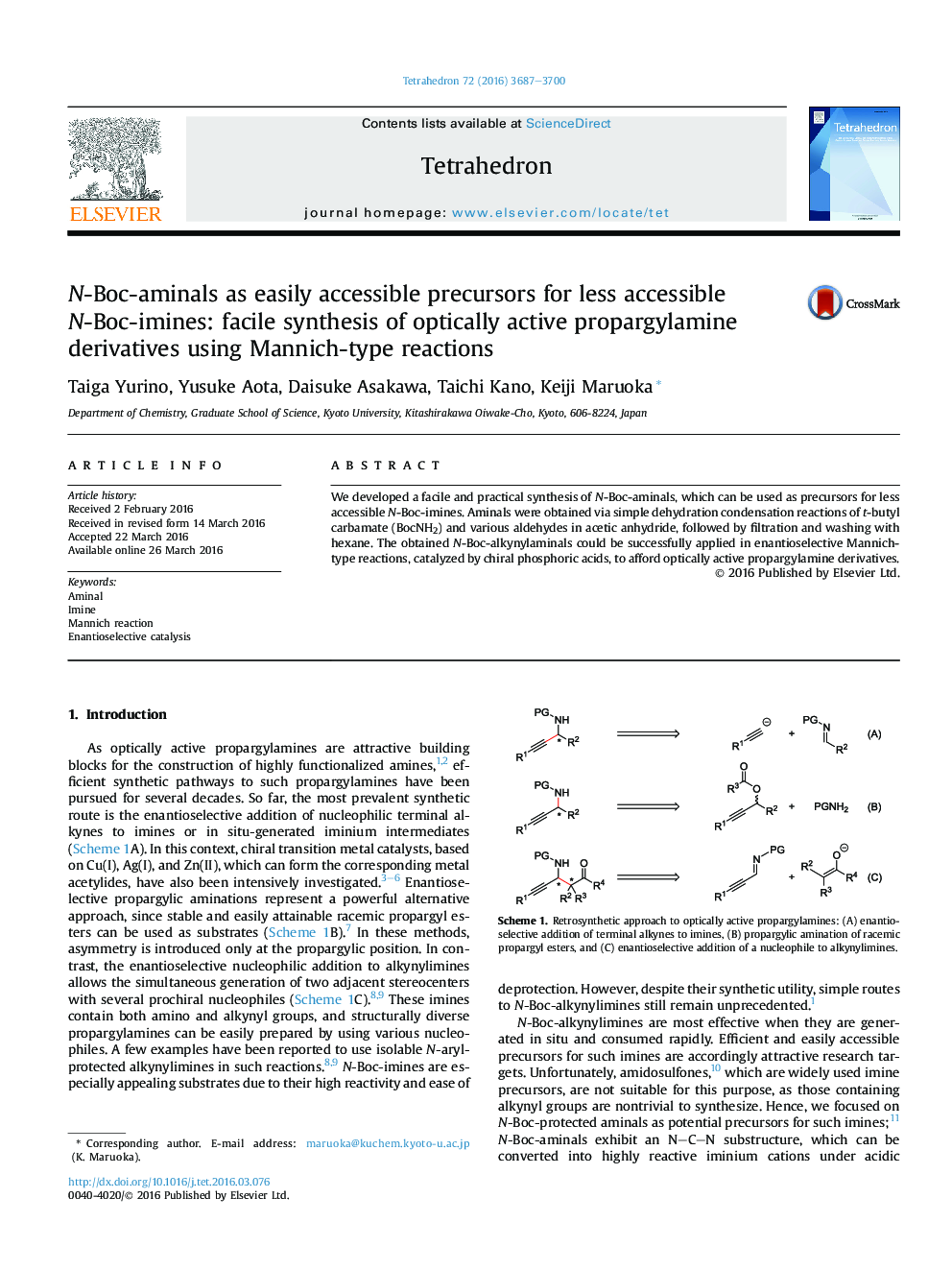 N-Boc-aminals as easily accessible precursors for less accessible N-Boc-imines: facile synthesis of optically active propargylamine derivatives using Mannich-type reactions