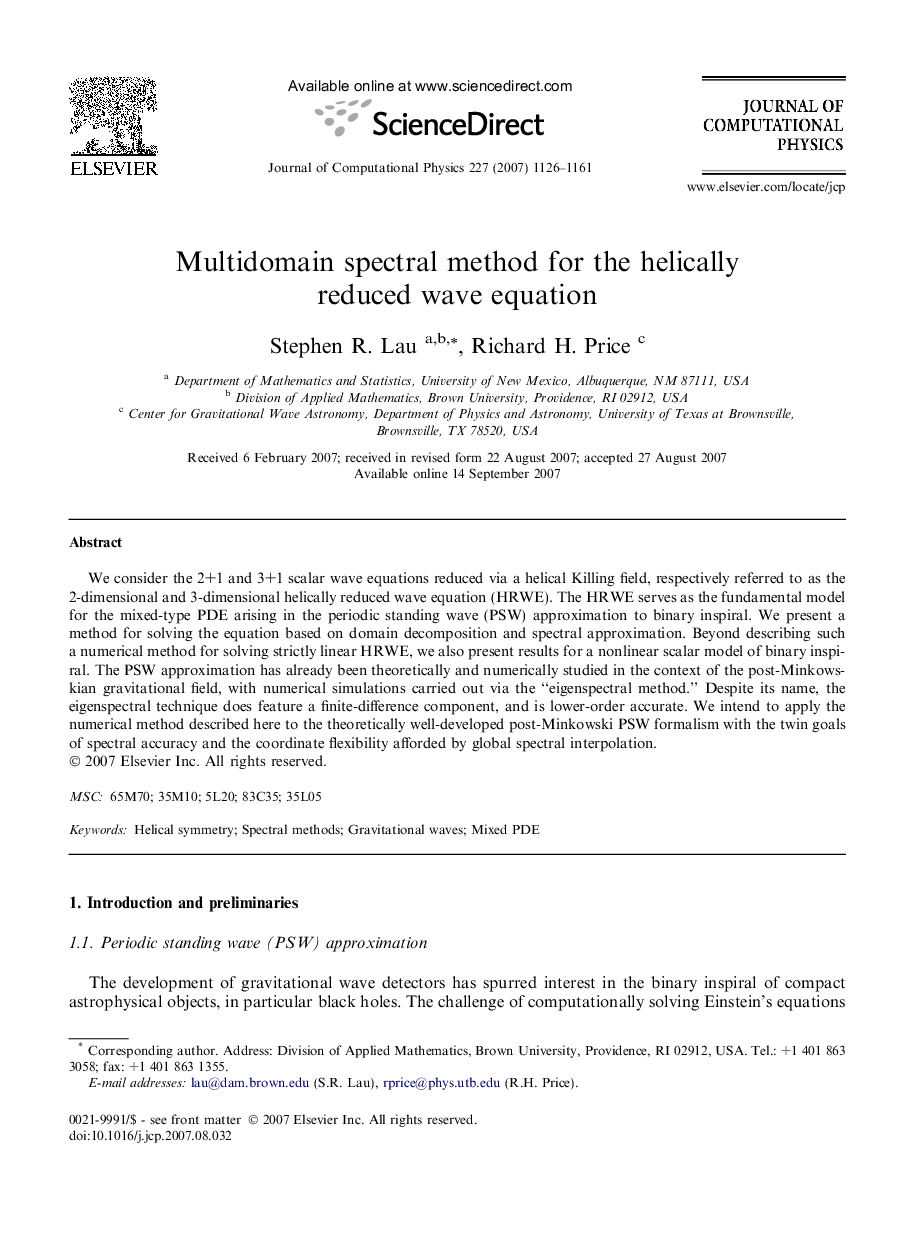 Multidomain spectral method for the helically reduced wave equation