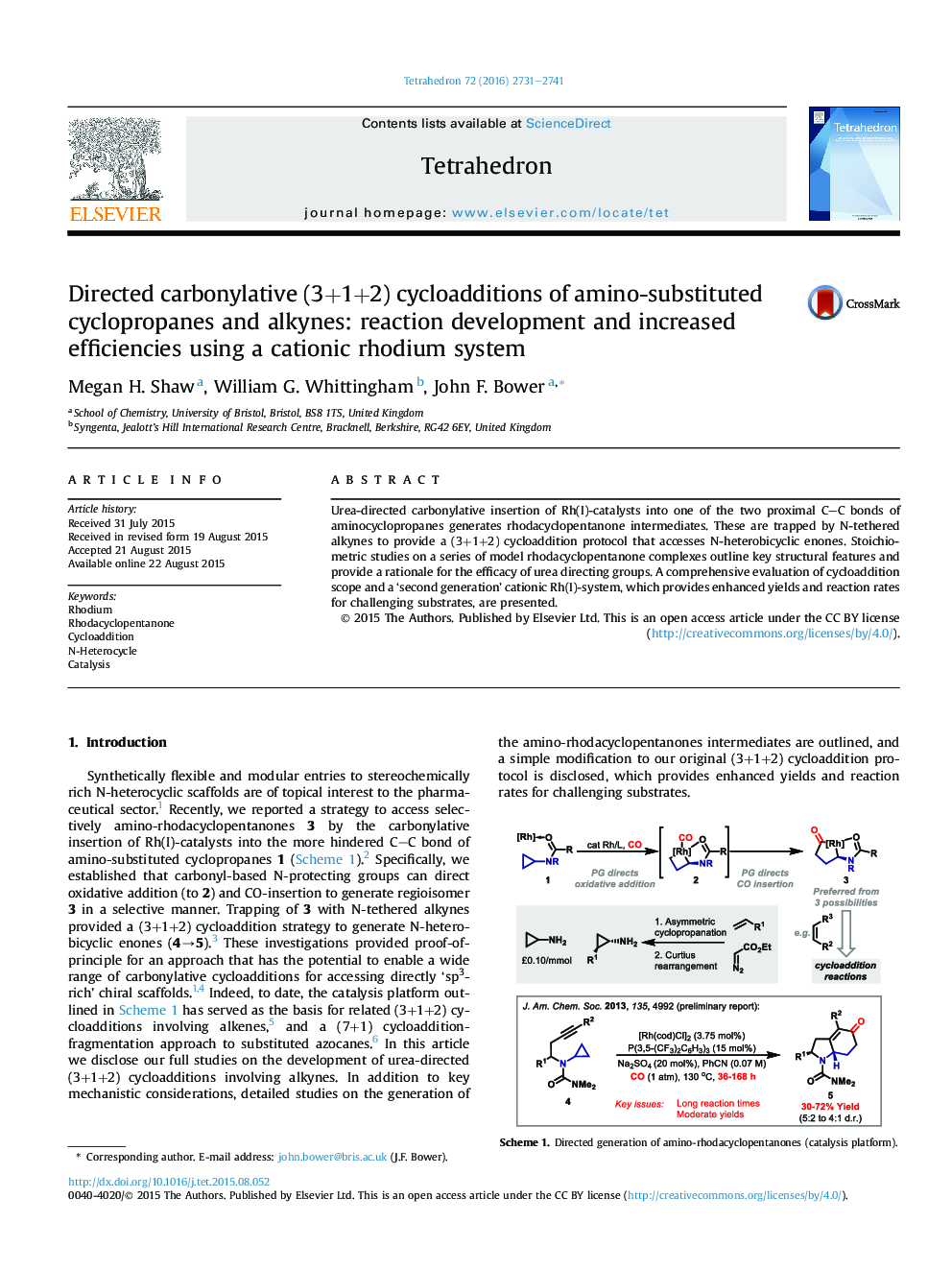 Directed carbonylative (3+1+2) cycloadditions of amino-substituted cyclopropanes and alkynes: reaction development and increased efficiencies using a cationic rhodium system