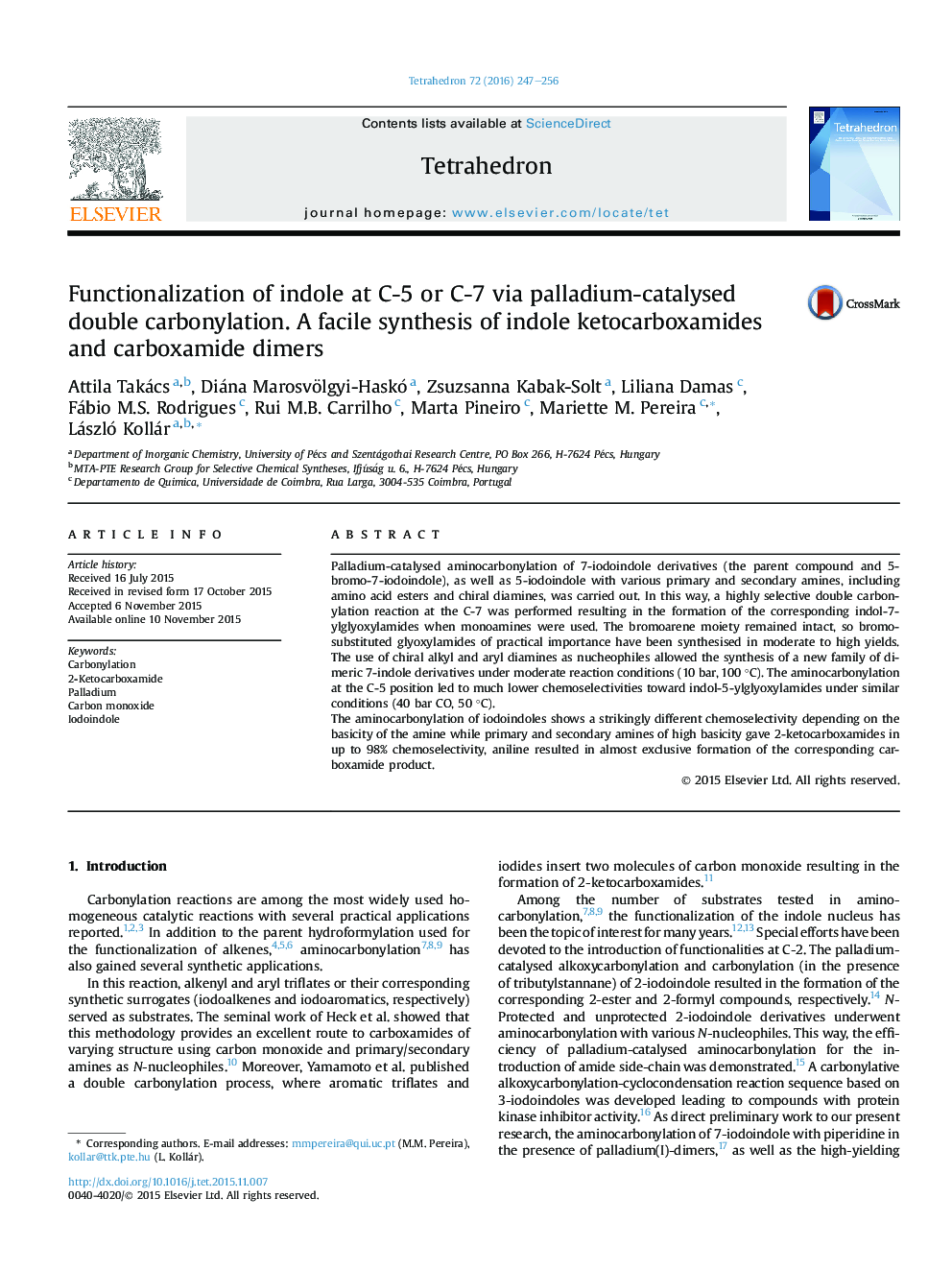 Functionalization of indole at C-5 or C-7 via palladium-catalysed double carbonylation. A facile synthesis of indole ketocarboxamides and carboxamide dimers