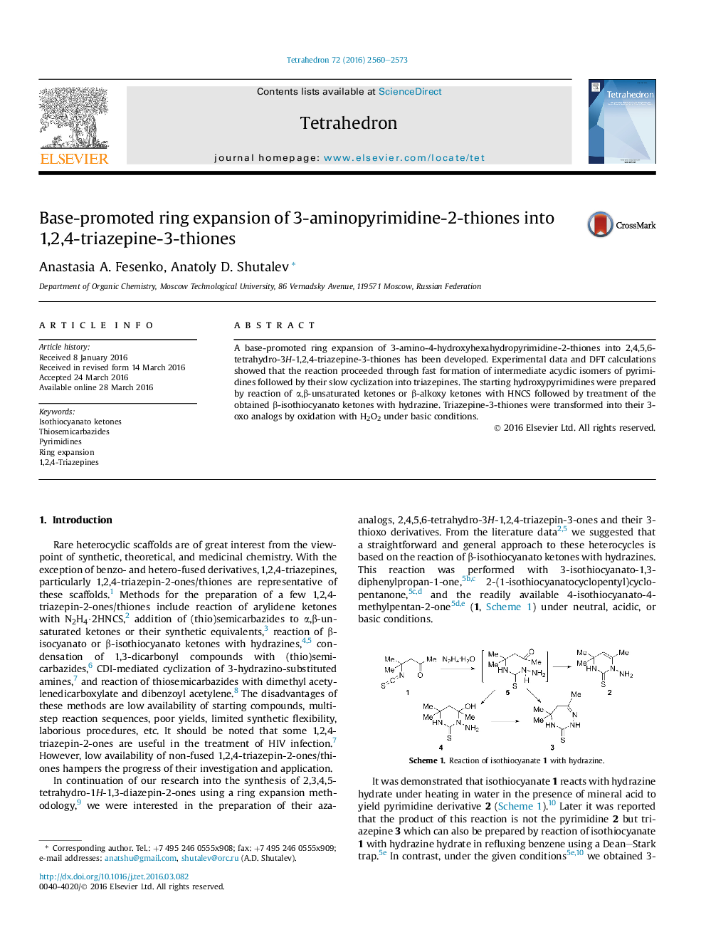 گسترش زنجیره ای از حلقه های 3-آمینوپیریمیدین-2-تیون ها به 1،2،4-تریازپین-3-تیون ها 