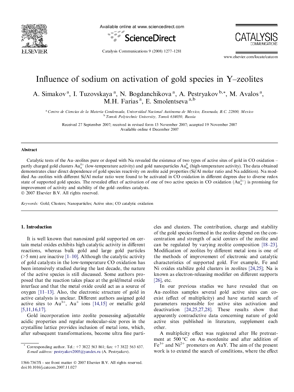 Influence of sodium on activation of gold species in Y–zeolites