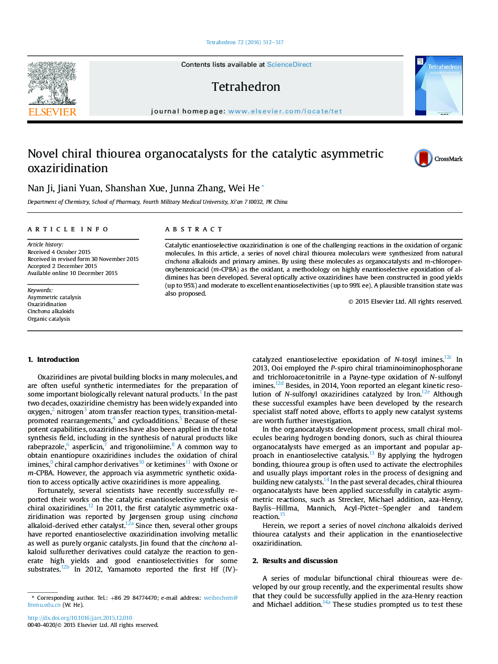 Novel chiral thiourea organocatalysts for the catalytic asymmetric oxaziridination