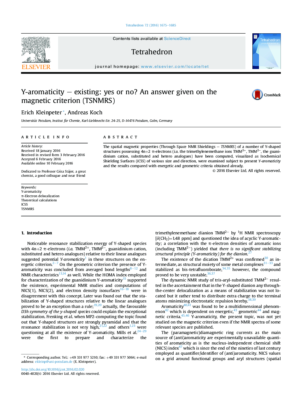 Y-aromaticity - existing: yes or no? An answer given on the magnetic criterion (TSNMRS)