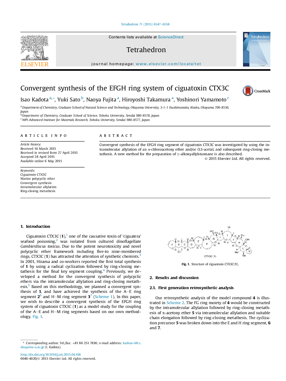 Convergent synthesis of the EFGH ring system of ciguatoxin CTX3C